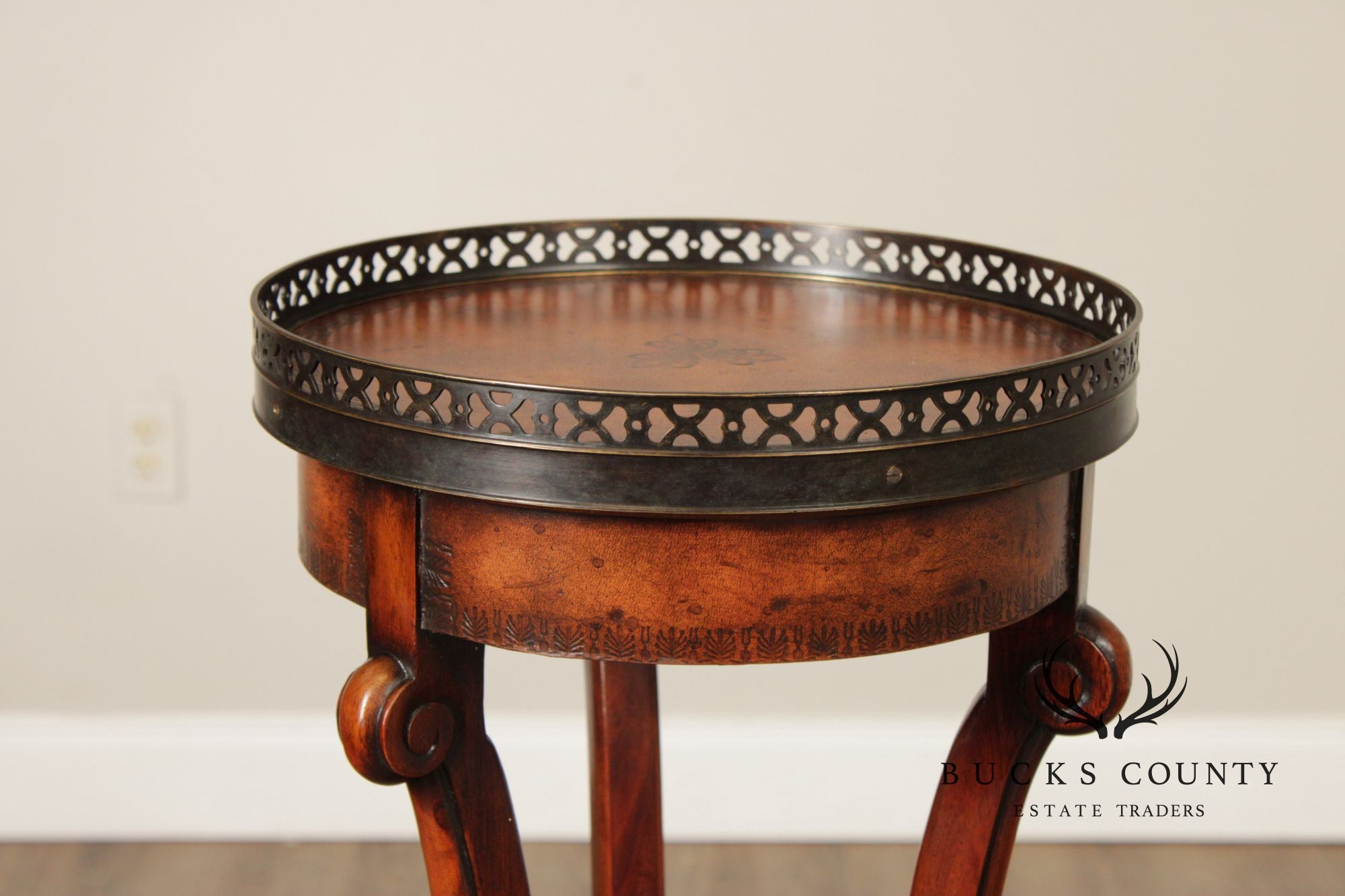 Theodore Alexander Pair of Two-Tier Leather Pedestals