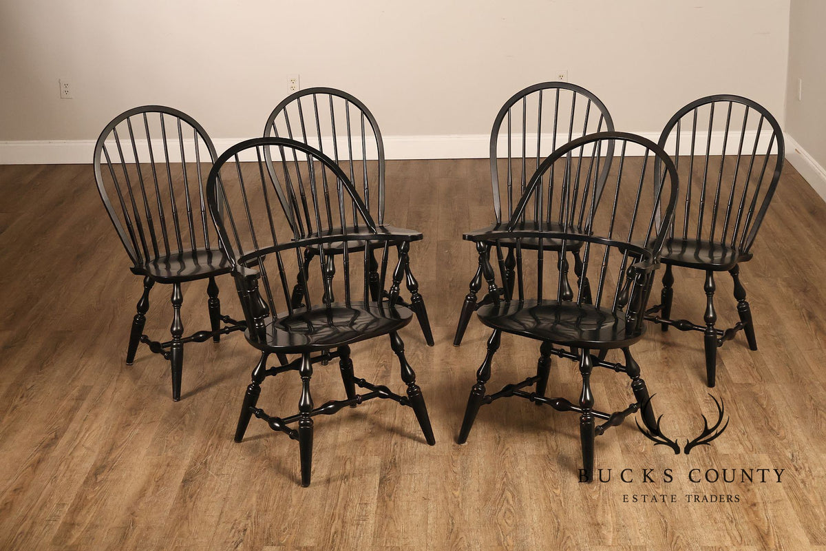 Nichols And Stone Set Of Six Black Windsor Dining Chairs
