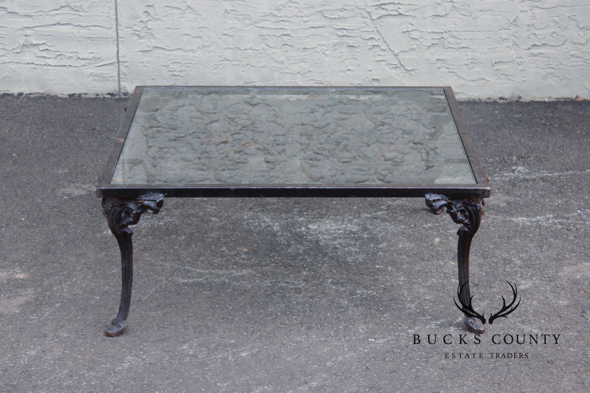 Victorian Style Glass Top Iron Coffee Table