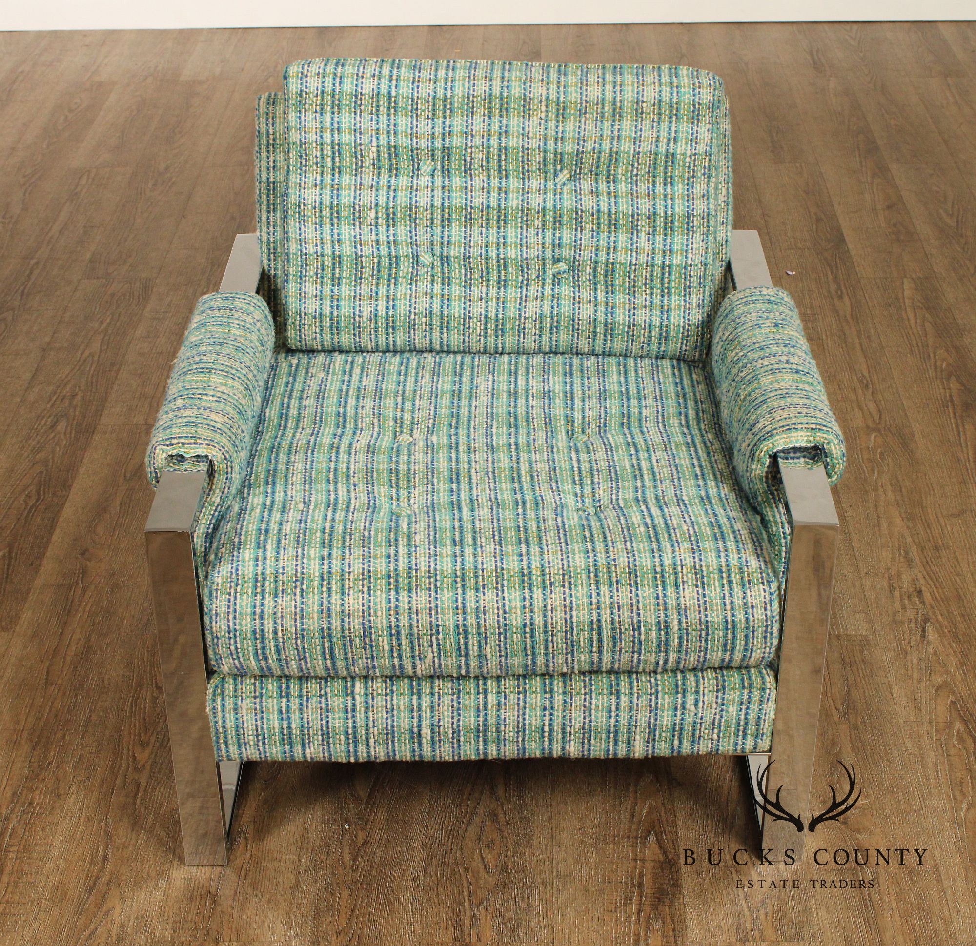 Mid Century Modern Chromed Steel Frame Lounge Chair