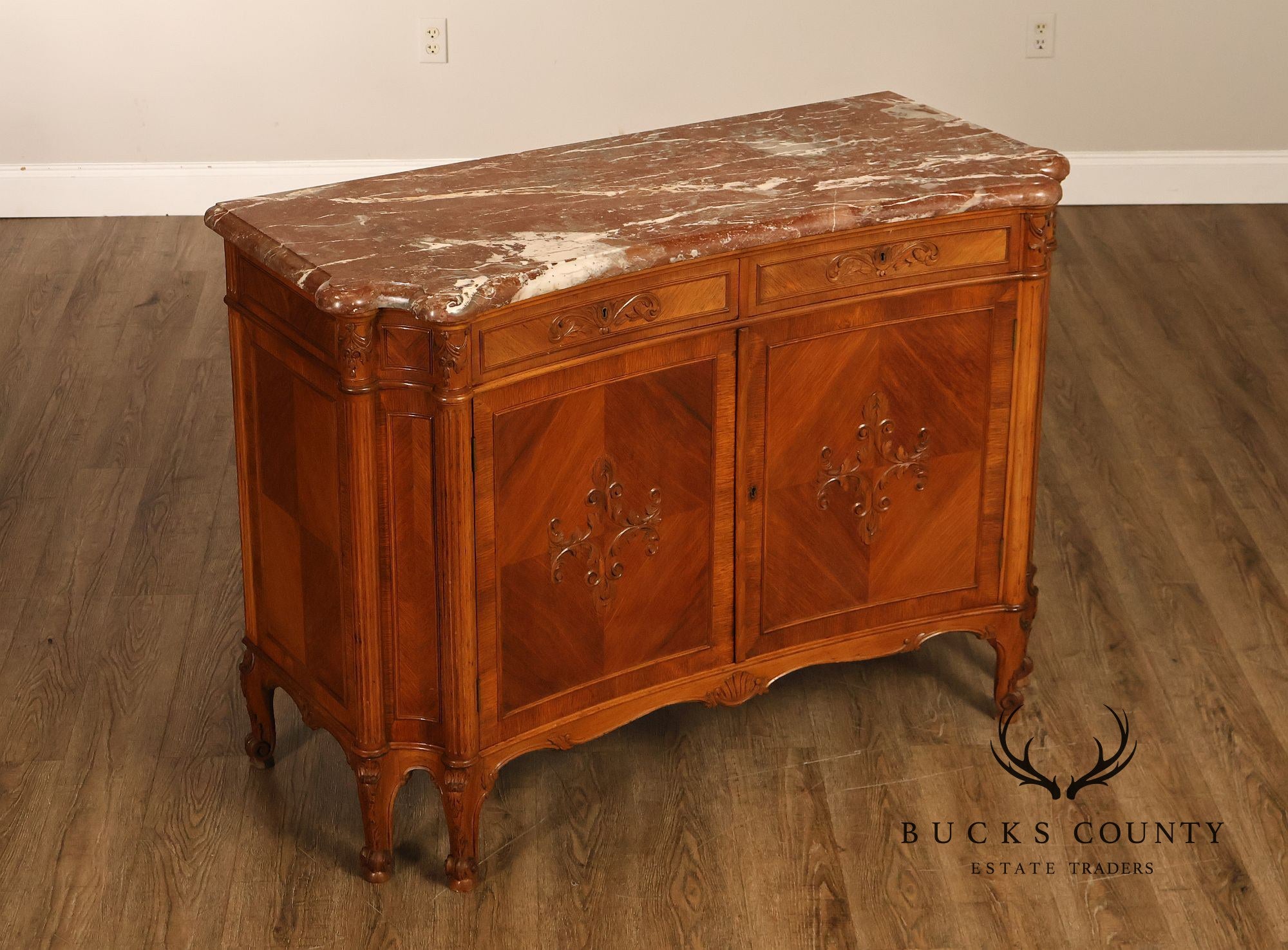 1920's French Louis XV Style Satinwood Marble Top Server