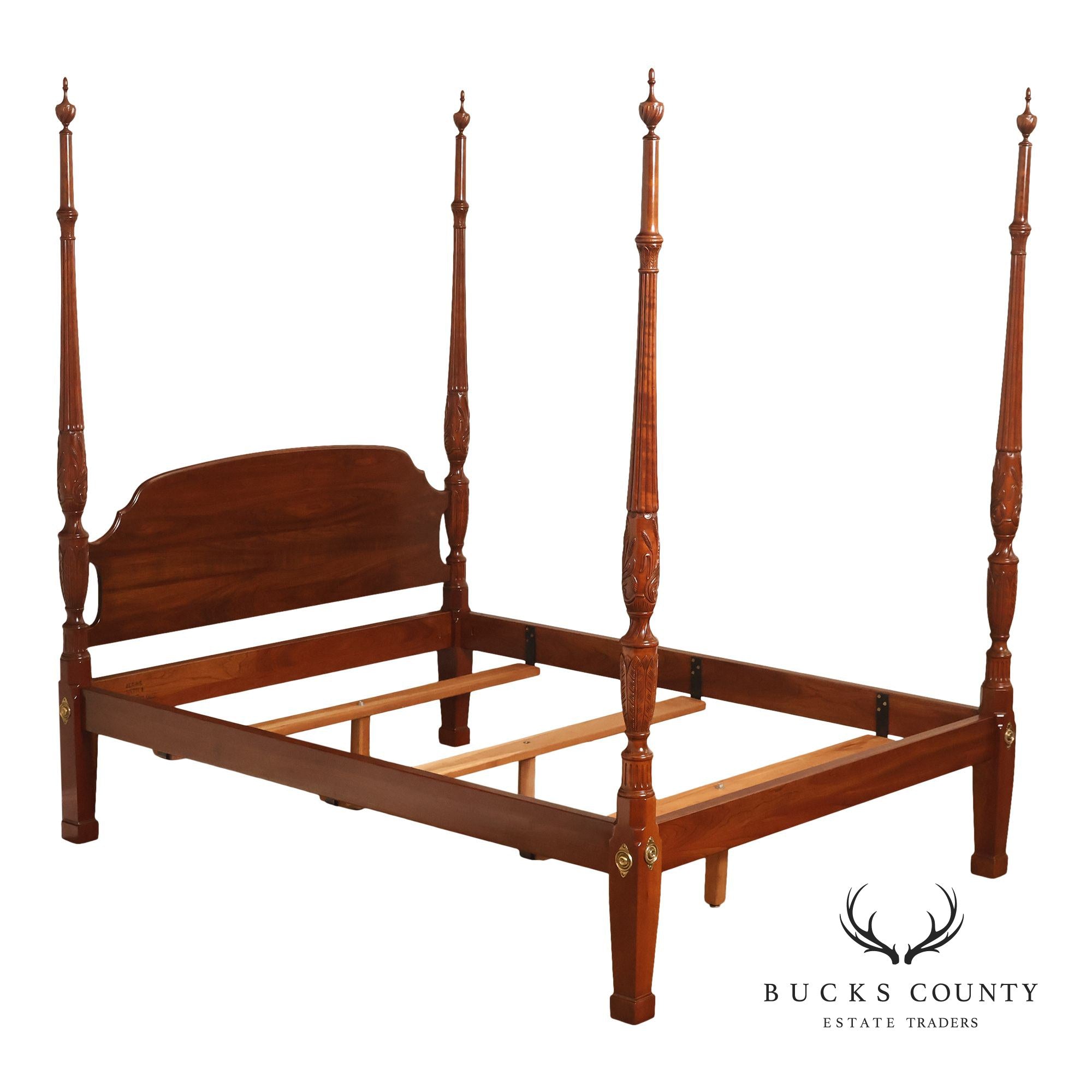 Stickley Queen Size Cherry Rice Carved Poster Bed