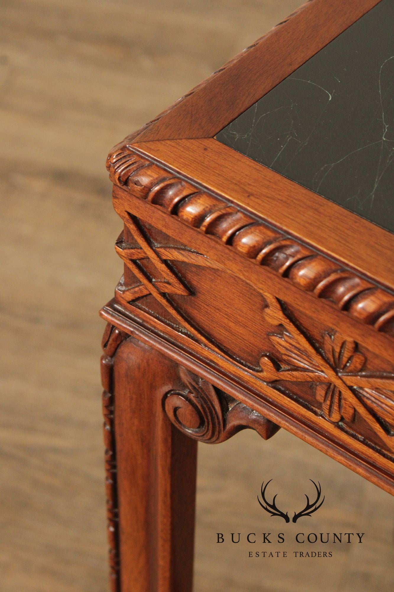 Chinese Chippendale Style Marble Top Mahogany Accent Table