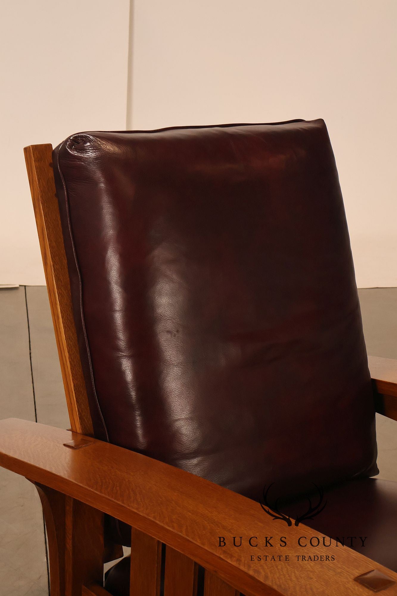 Stickley Mission Collection Pair Of Oak & Leather Bow Arm Morris Chairs