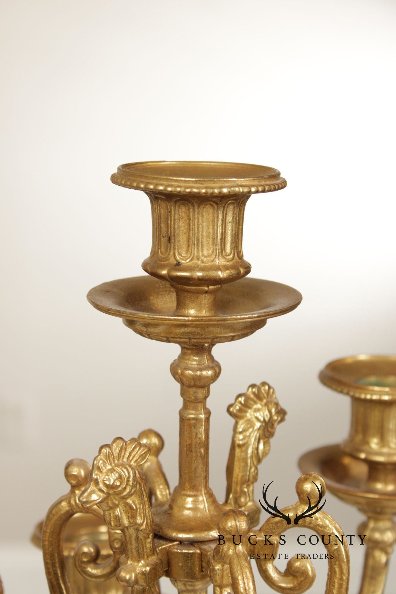 Brevettato Italian Pair of Marble and Gilt Bronze Candelabra