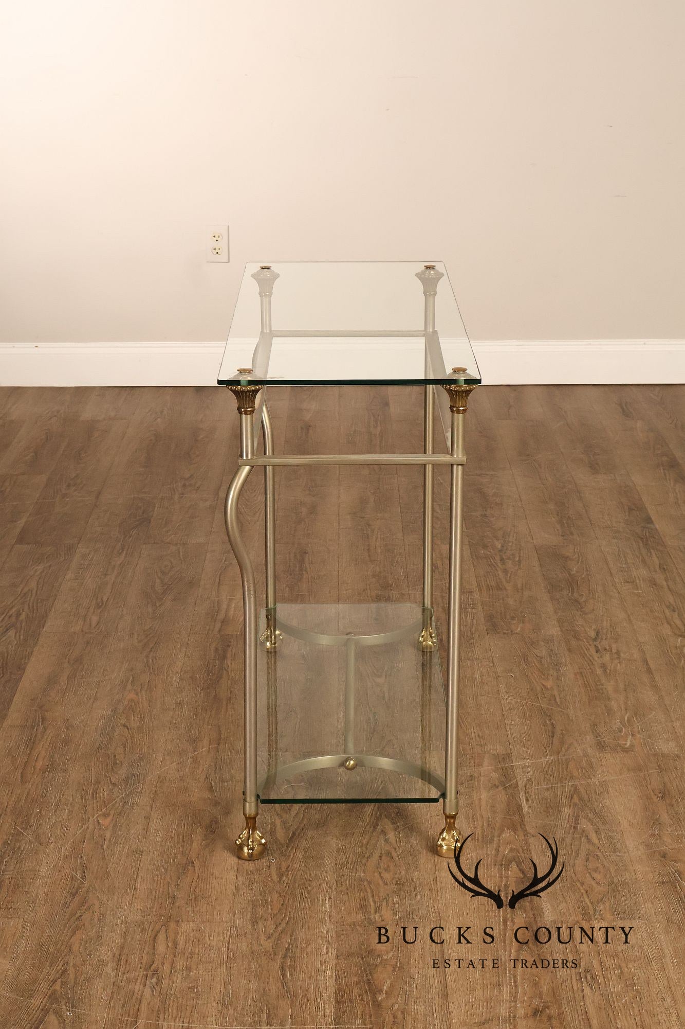 Directoire Style Italian Brass Steel And Glass Two Tier Console Table