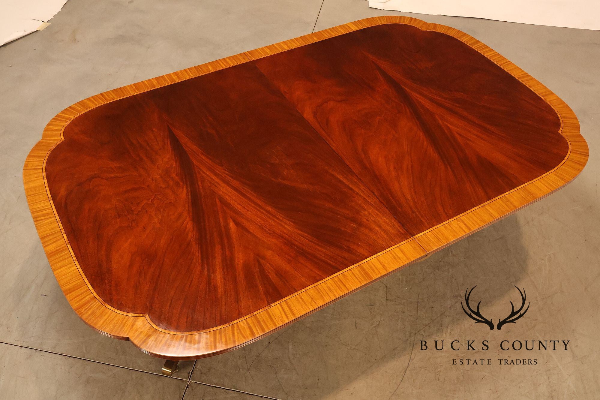 Karges Duncan Phyfe Banded Mahogany Double Pedestal Dining Table