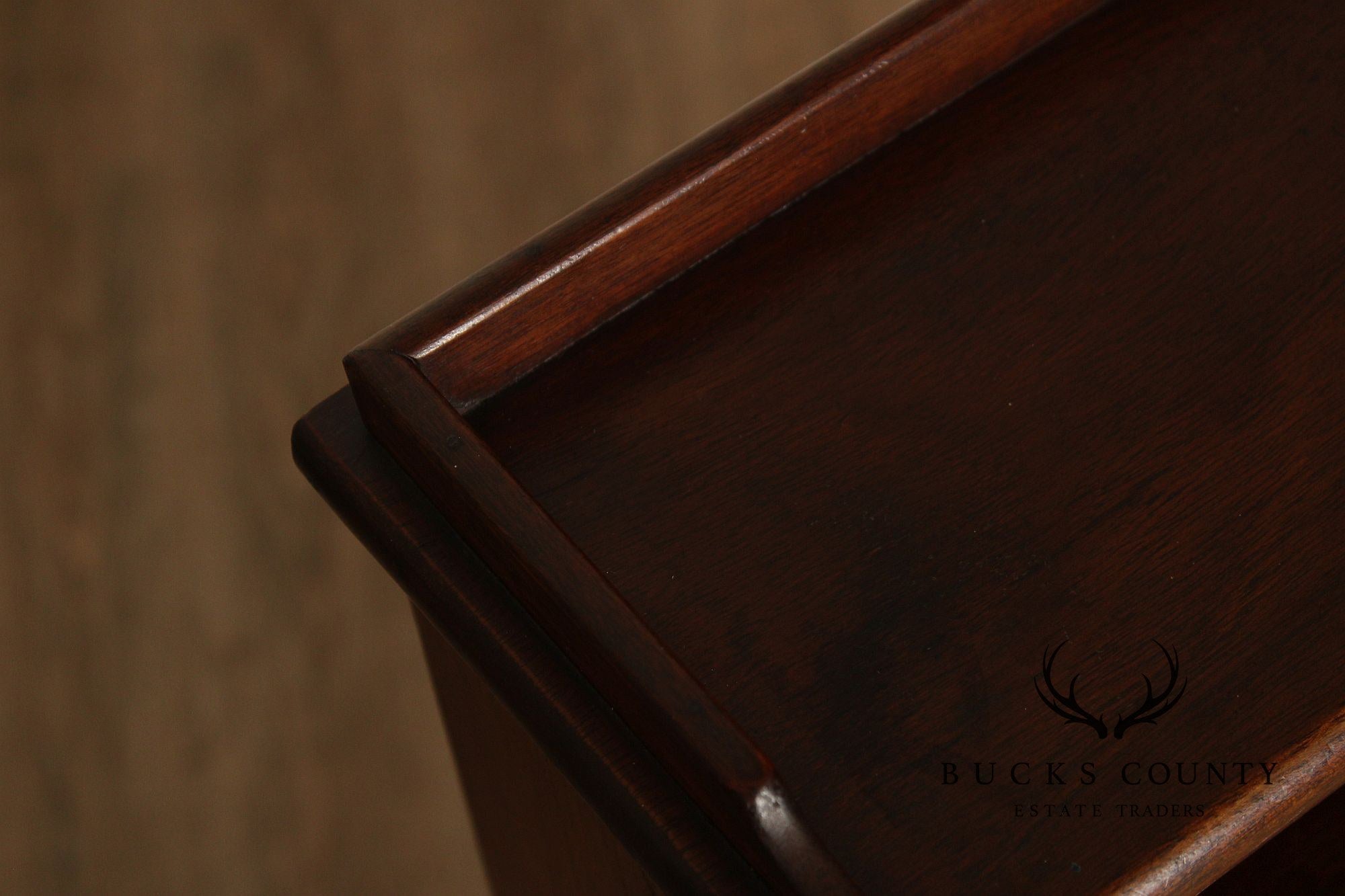 Vintage Georgian Style Narrow Mahogany Waterfall Open Bookcase With Drawer