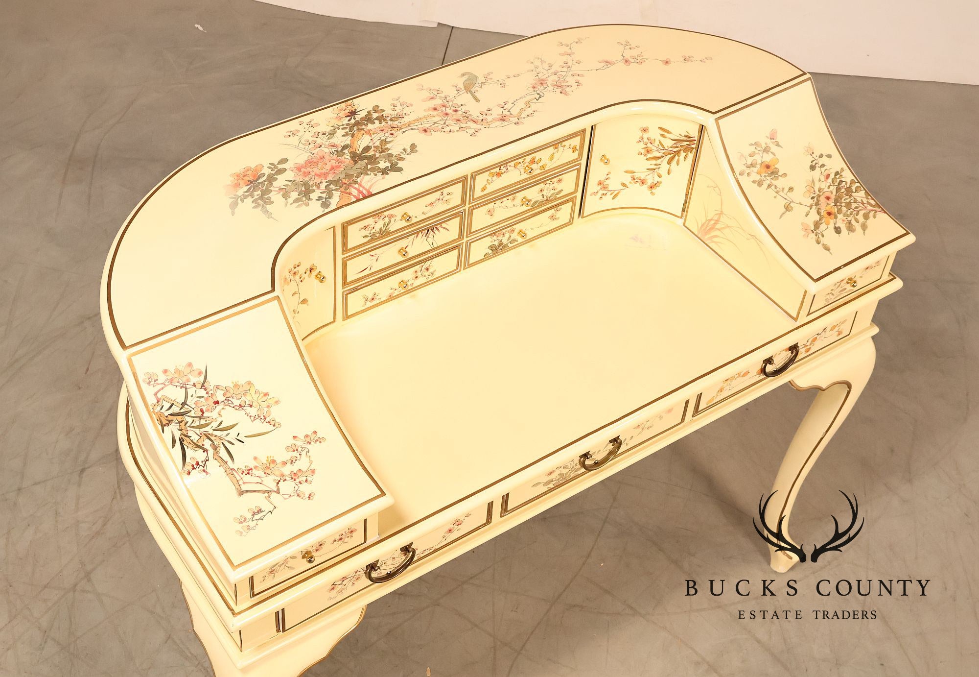 Chinoiserie Painted Carlton House Writing Desk With Chair