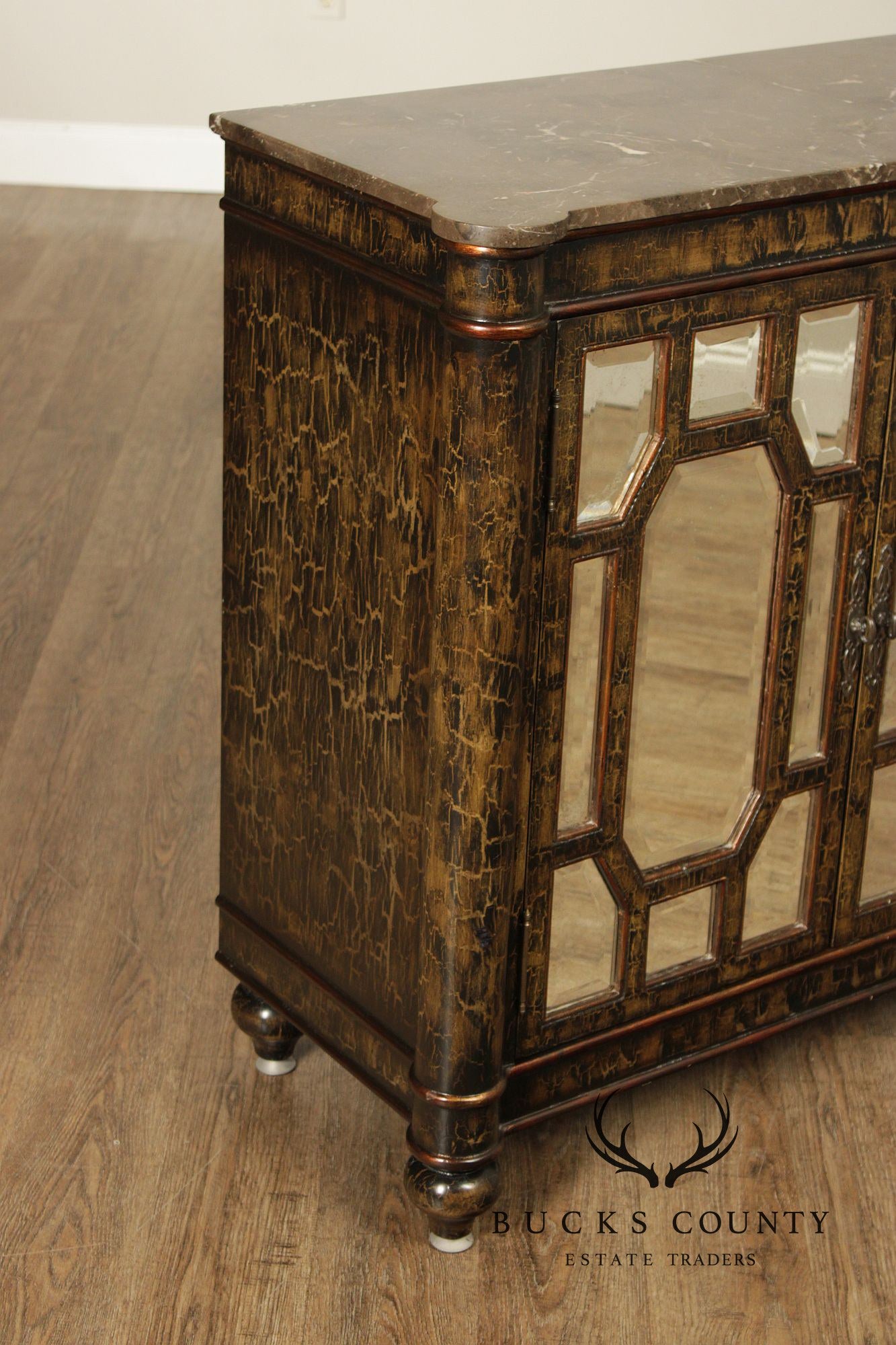 Hollywood Regency Style Pair Of Mirrored Cabinets With Marble Tops