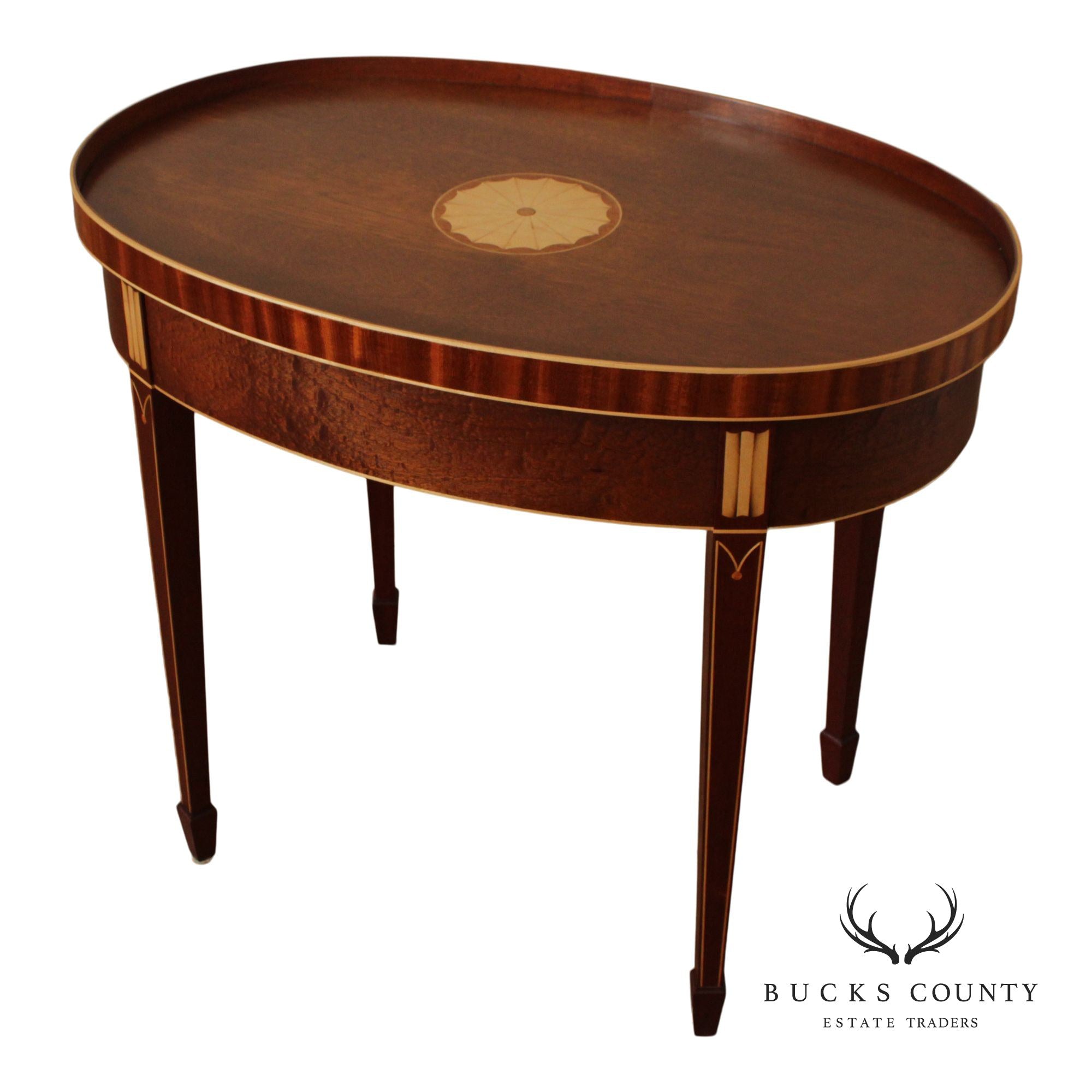 Federal Style Inlaid Mahogany Hand Crafted Oval Side Table