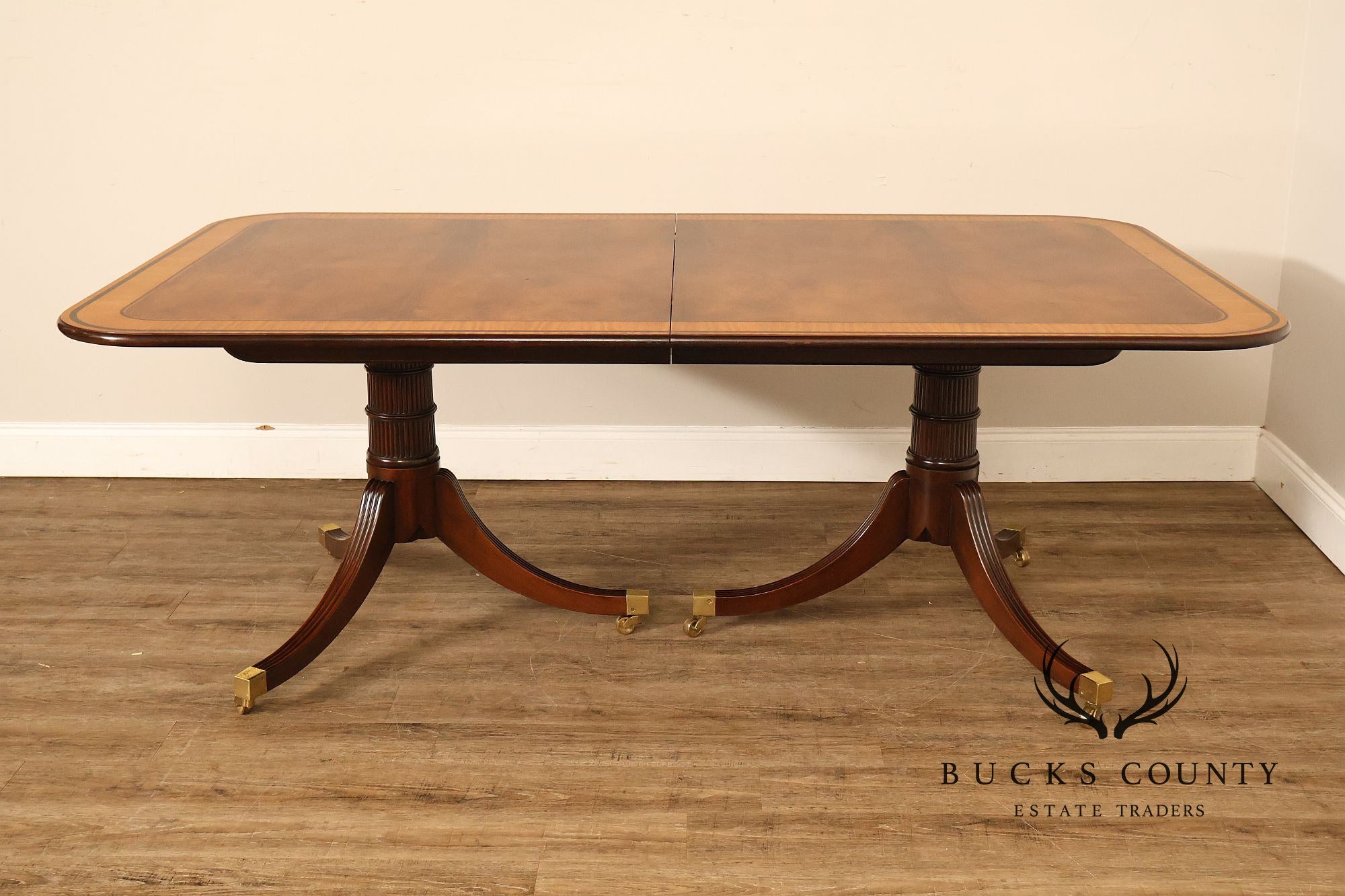 Baker Stately Homes Mahogany Double Pedestal Extendable Dining Table