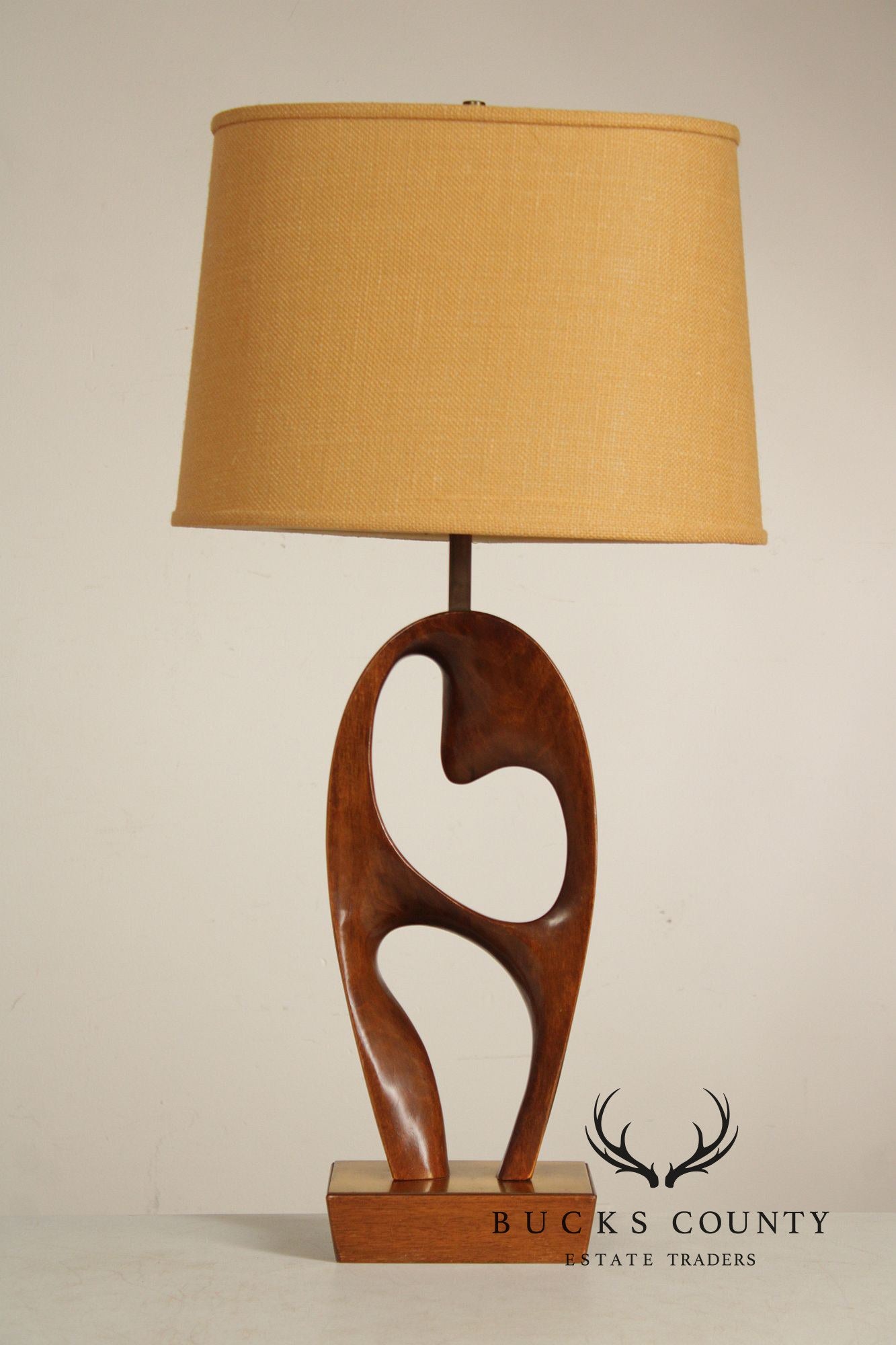 Mid Century Modern Sculpted Brass and Walnut Table Lamp By Modeline