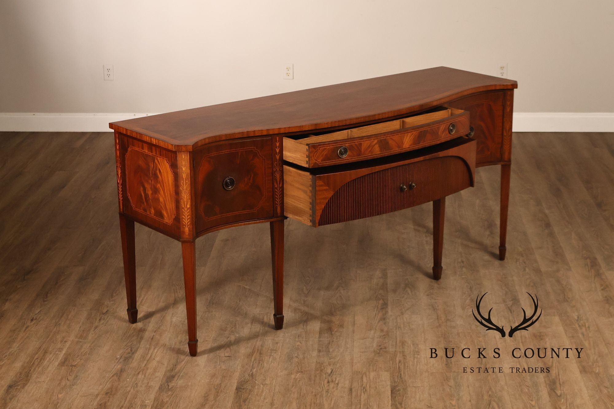 Federal Style Custom Mahogany Sideboard With Inlay And Tambour Door