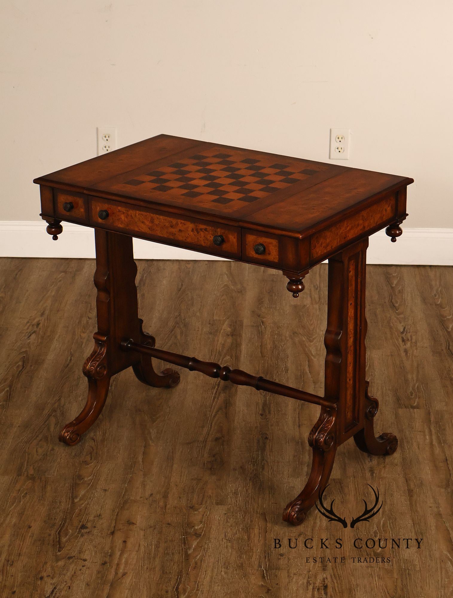 Theodore Alexander Mahogany Burl Wood Game Table