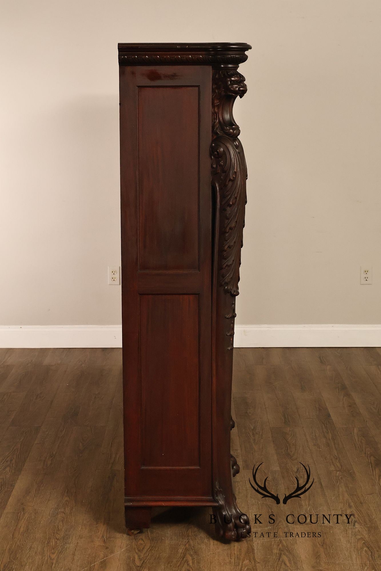 Antique R.J. Horner Lion Carved Mahogany Three-Door Bookcase