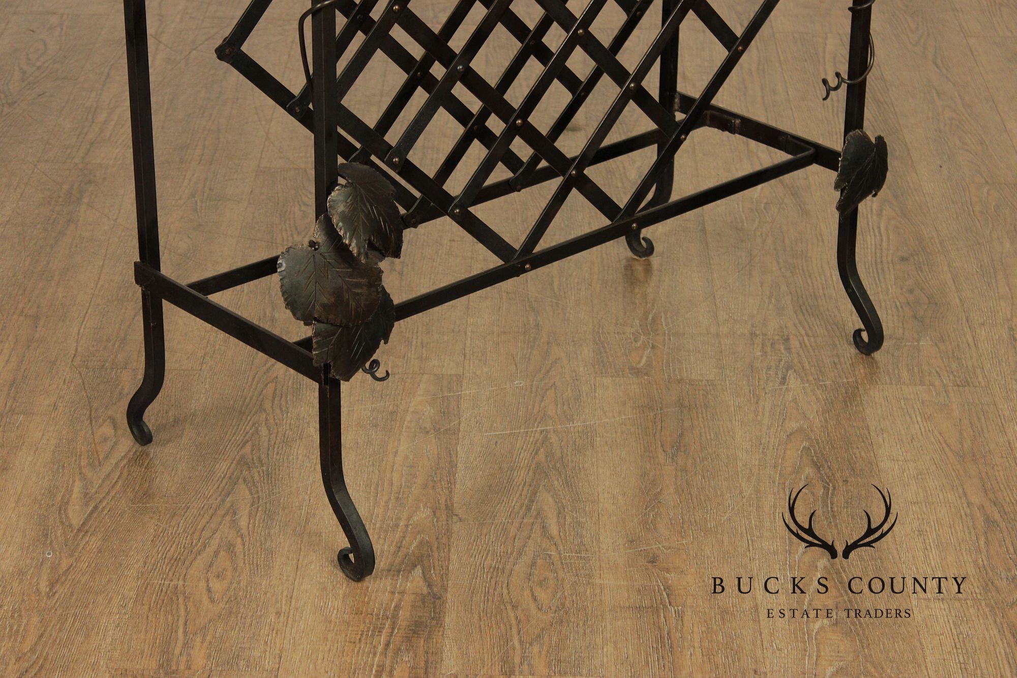 F.B. Farm Shenandoah Valley Butcher Block Iron Base Console Table & Wine Rack