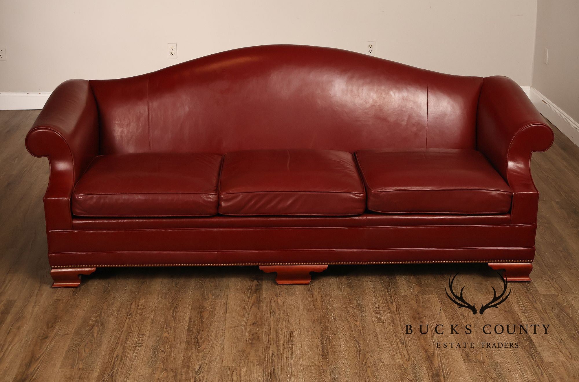 Kindel Vintage Camelback Back Leather Three Cushion Sofa
