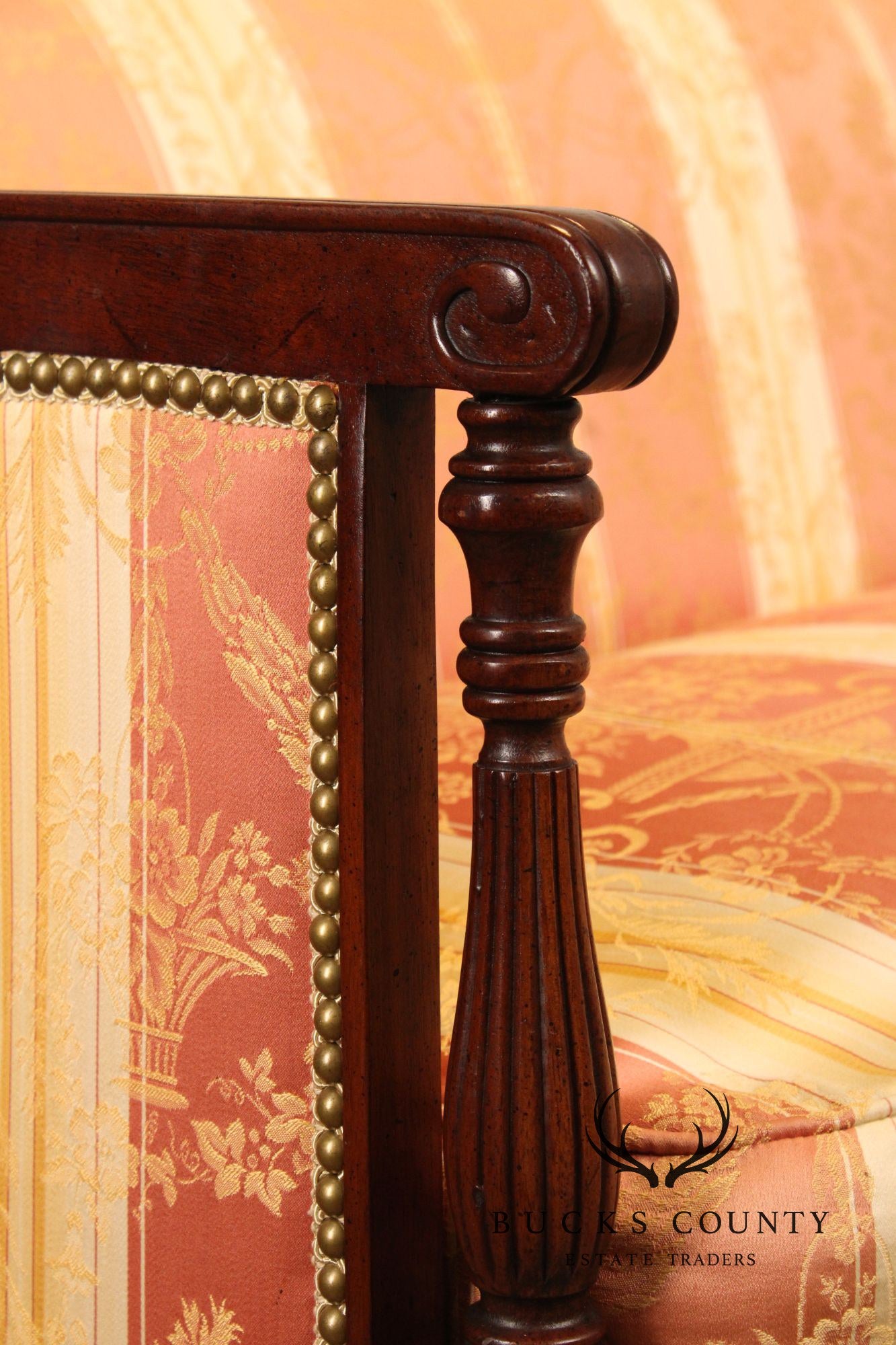 Sheraton Style Carved Mahogany and Down Sofa