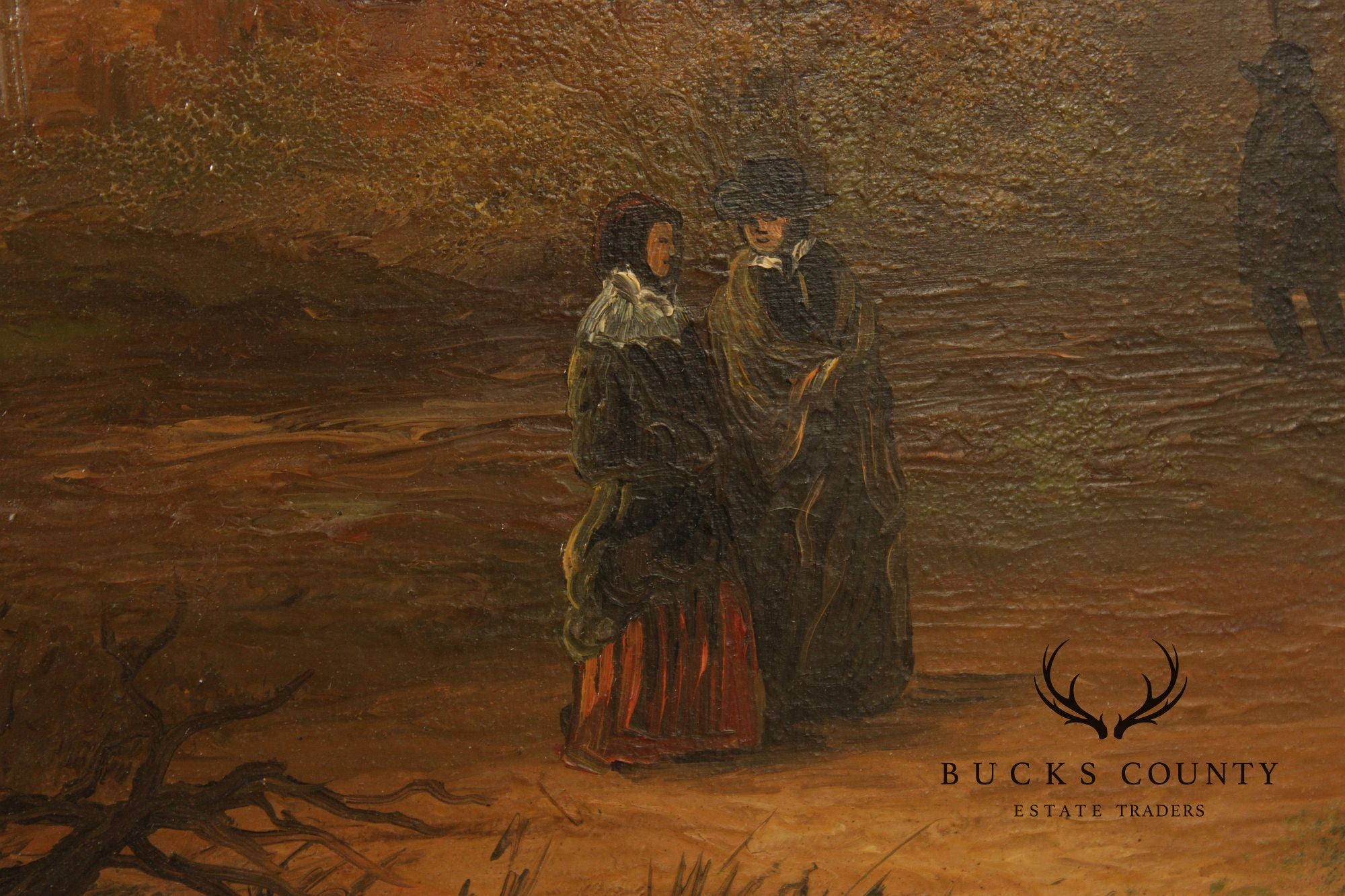 Artist Signed Genre Painting, Bucolic Village