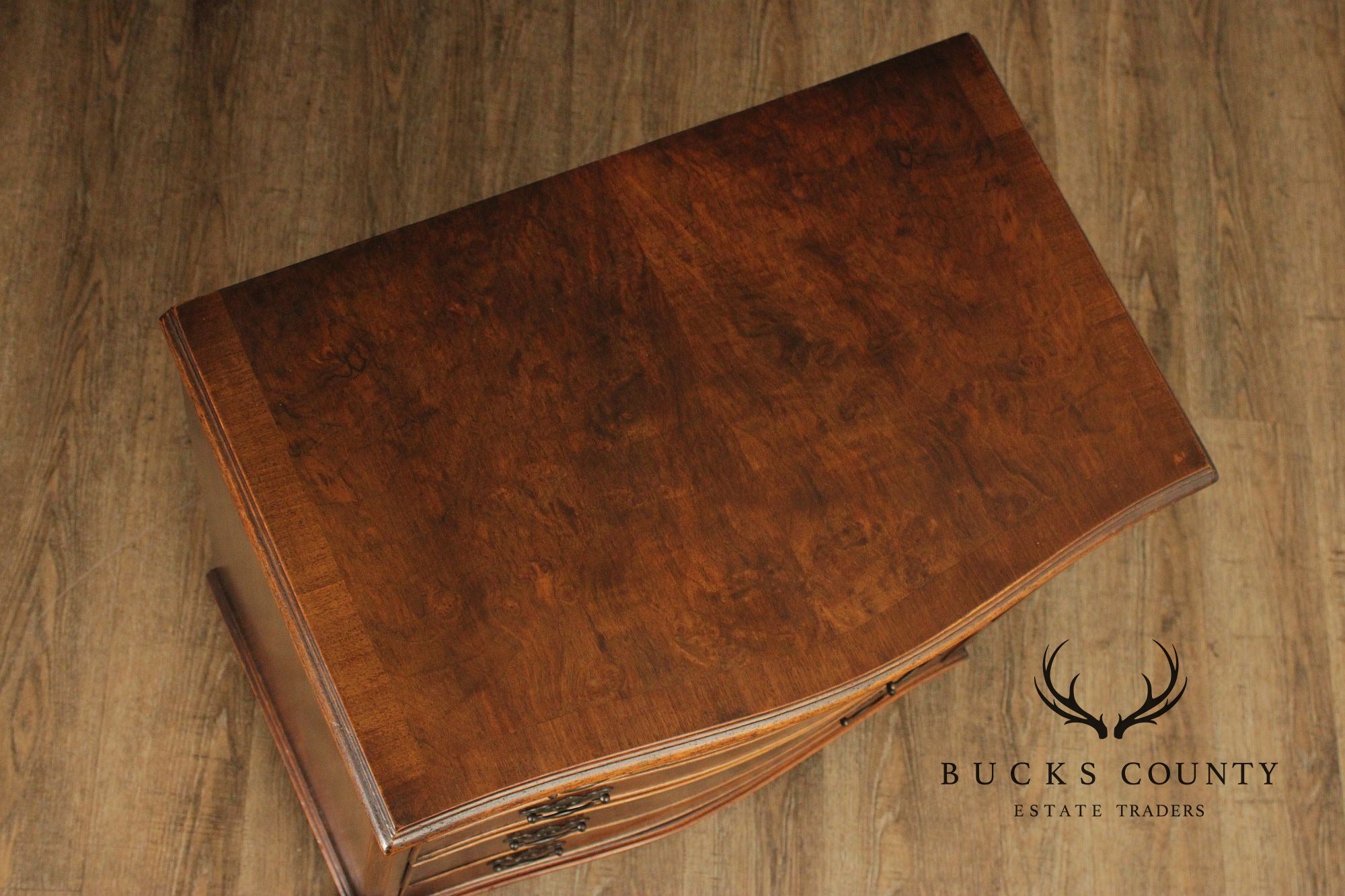 Georgian Style Burlwood English Bachelor Chest Of Drawers