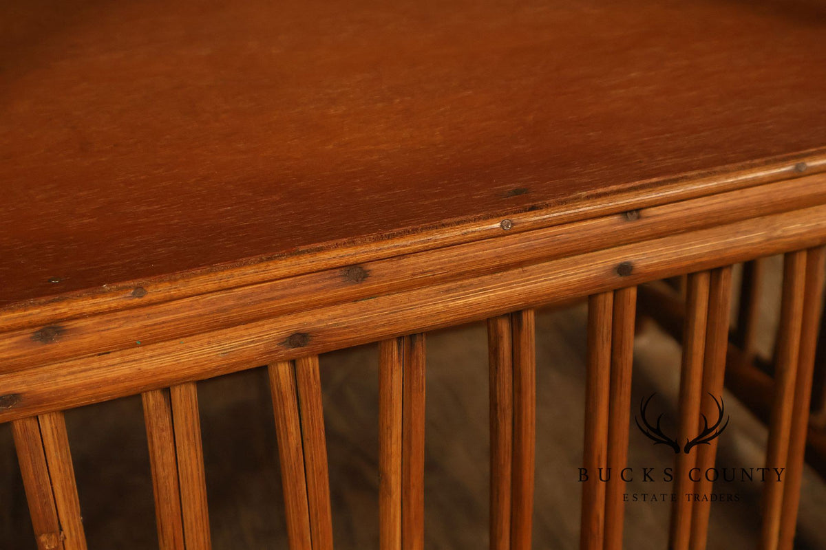 Antique Split Reed Rattan Pair of Side Tables