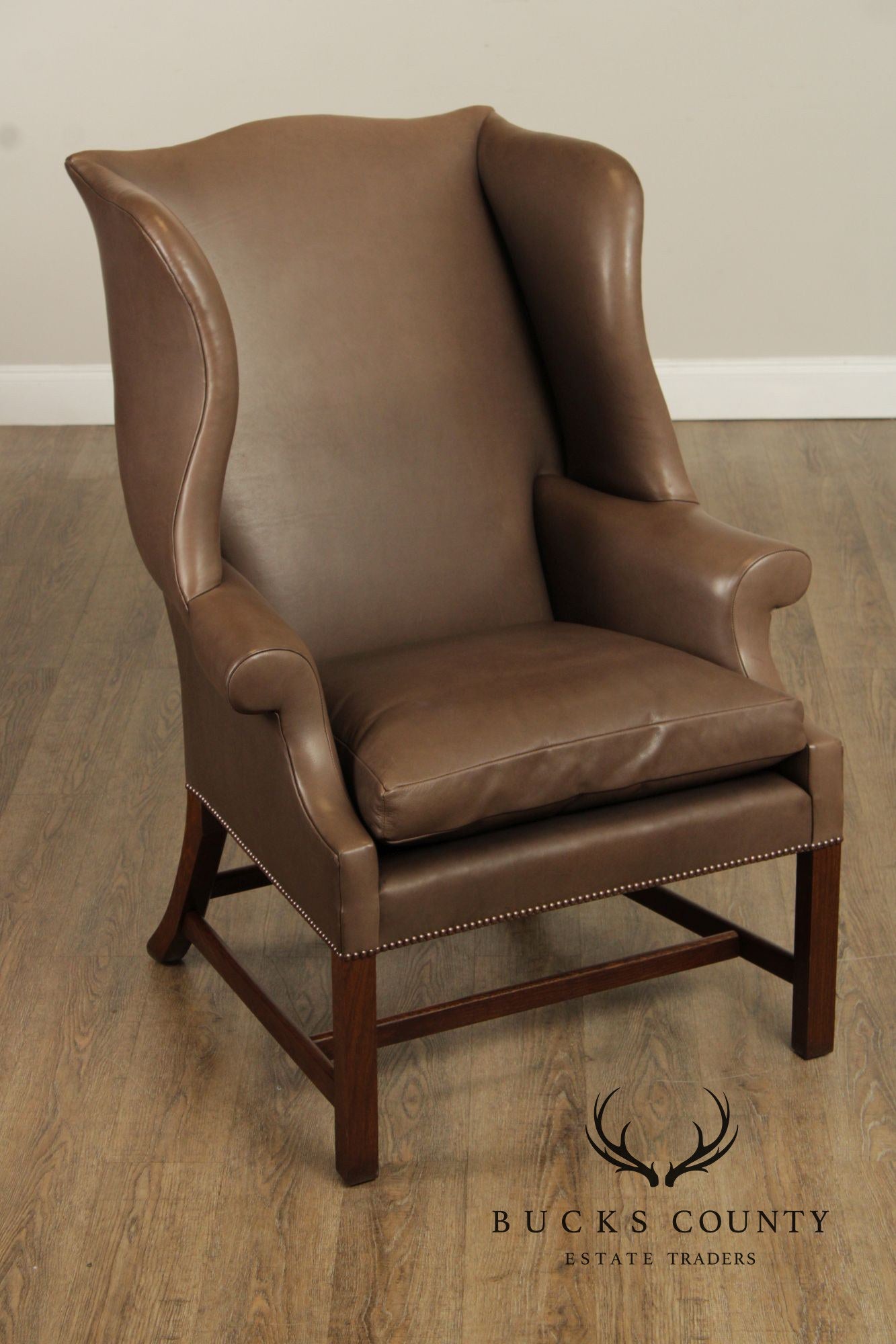 Chippendale Style Pair of Leather Wing Chairs
