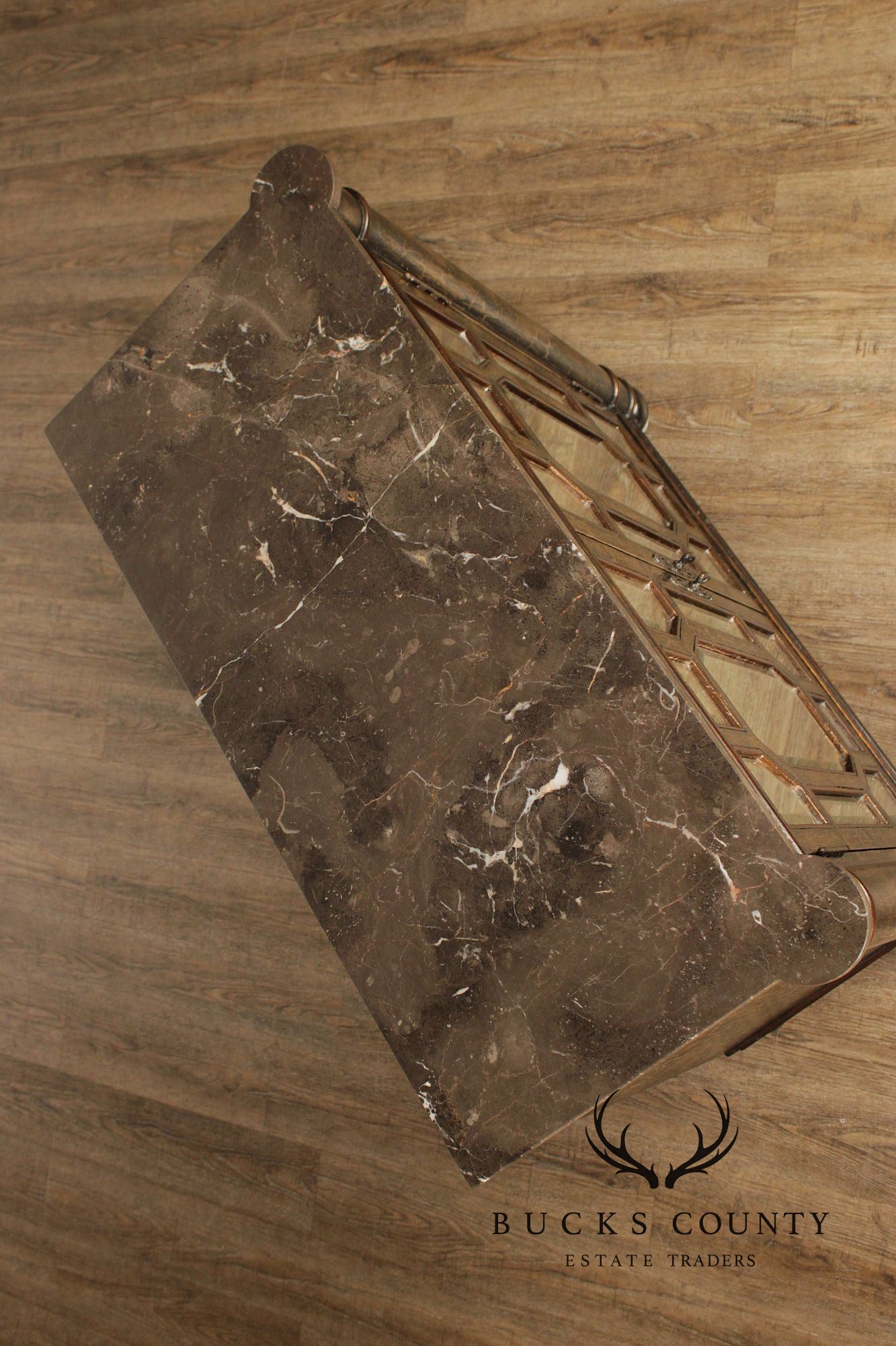 Hollywood Regency Style Pair Of Mirrored Cabinets With Marble Tops