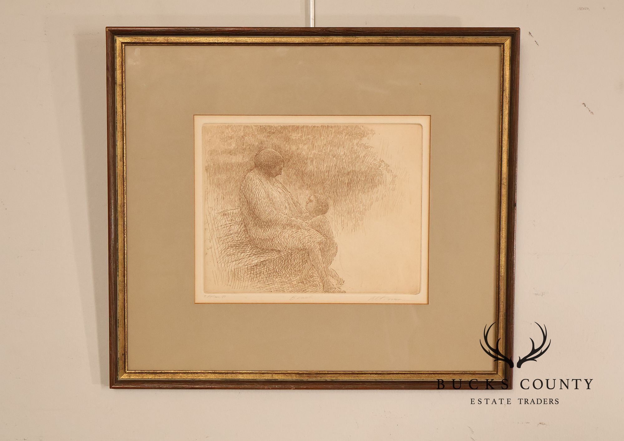 Harold Altman Framed Etching, 'Bench'