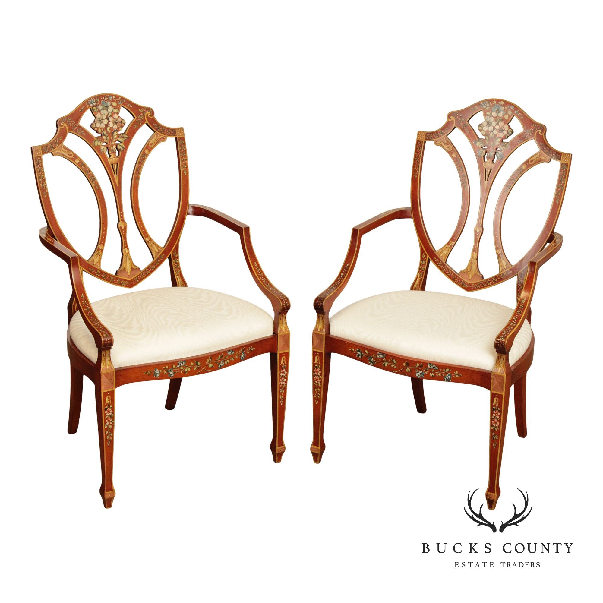 Casa Stradivari Painted Hepplewhite Style Shield Back Pair Of Armchairs