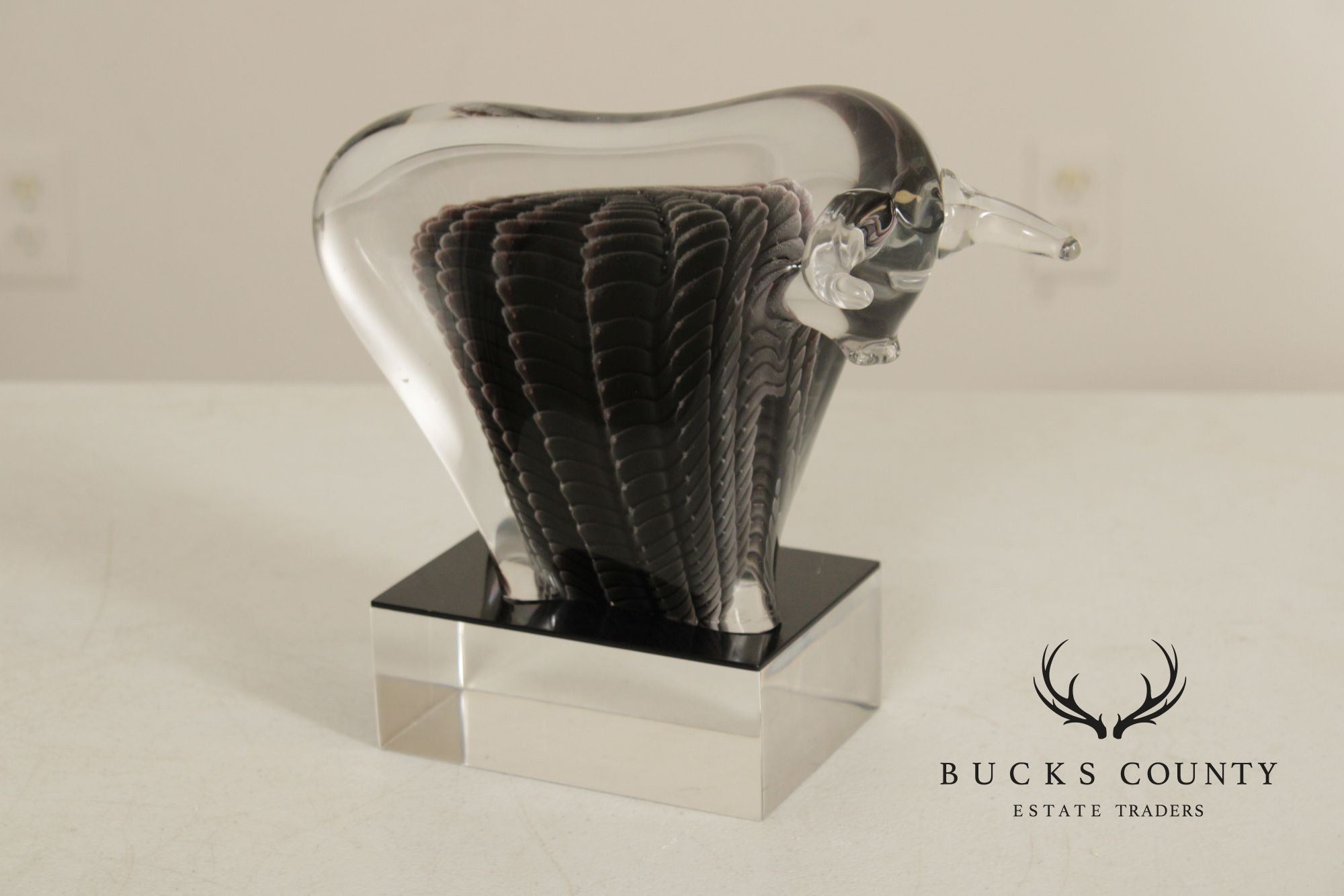 F.M. Konstglas Glass Bull Sculpture