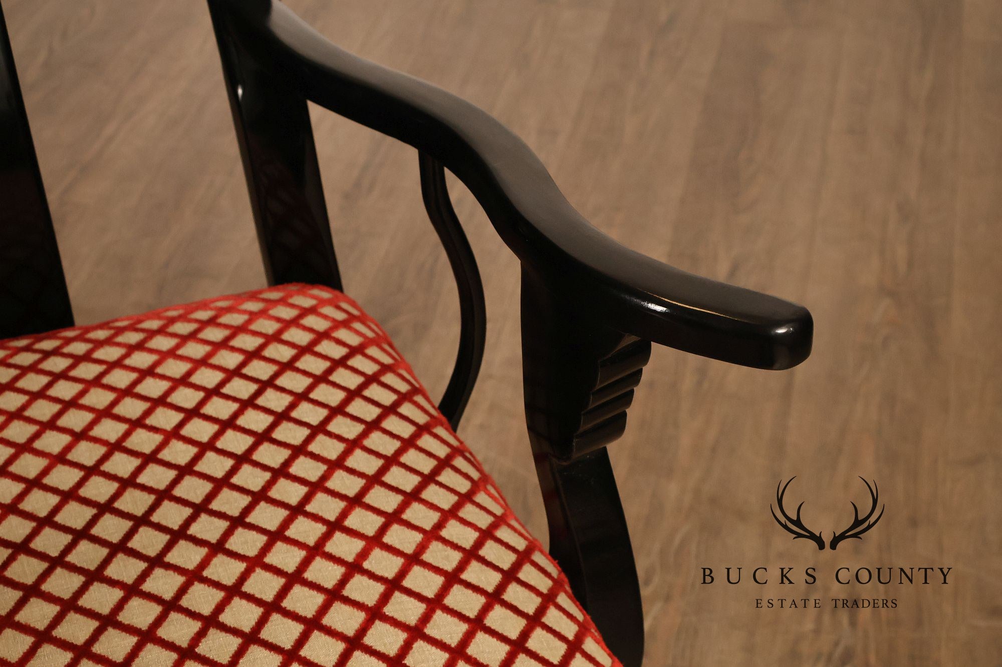 12 Custom Black Lacquered Asian Inspired Dining Chairs
