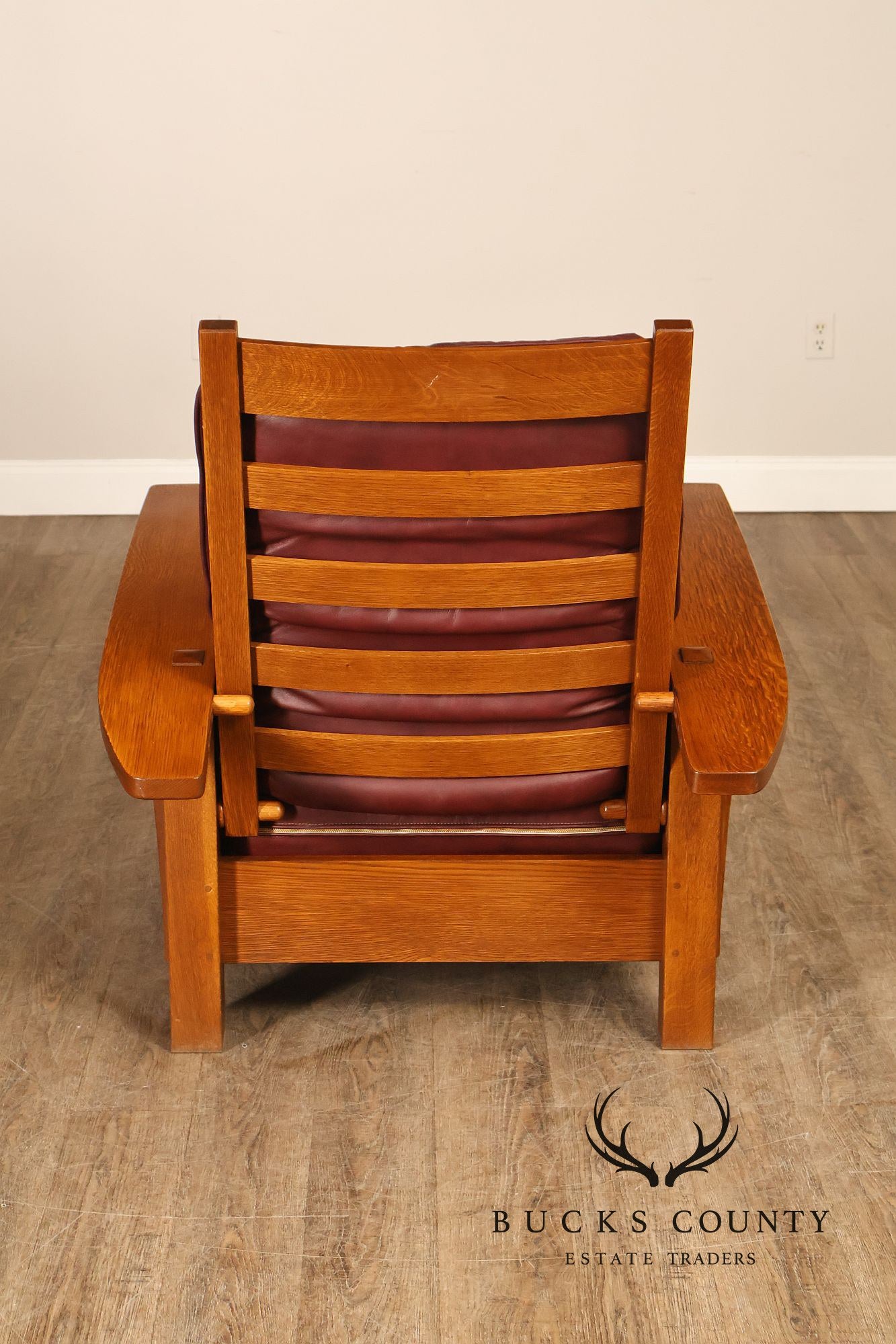 Stickley Mission Collection Oak And Leather Bow Arm Morris Chair