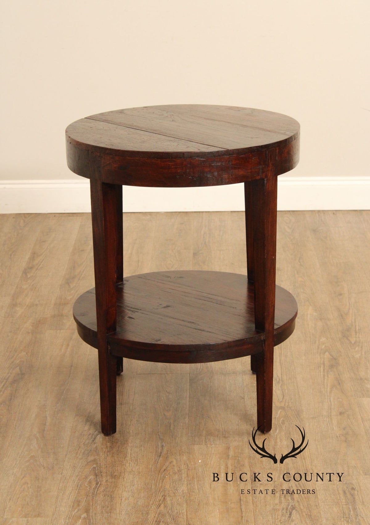 Rustic Round Two-Tier Hardwood Side Table