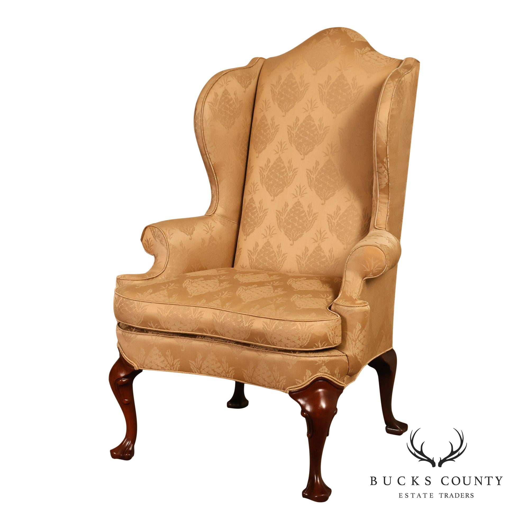 Hickory Chair Chippendale Style Upholstered Wingback Armchair