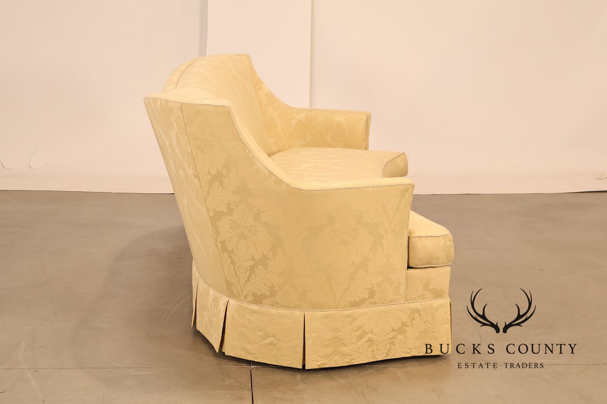 Councill Custom Damask Upholstered Curved Back Sofa