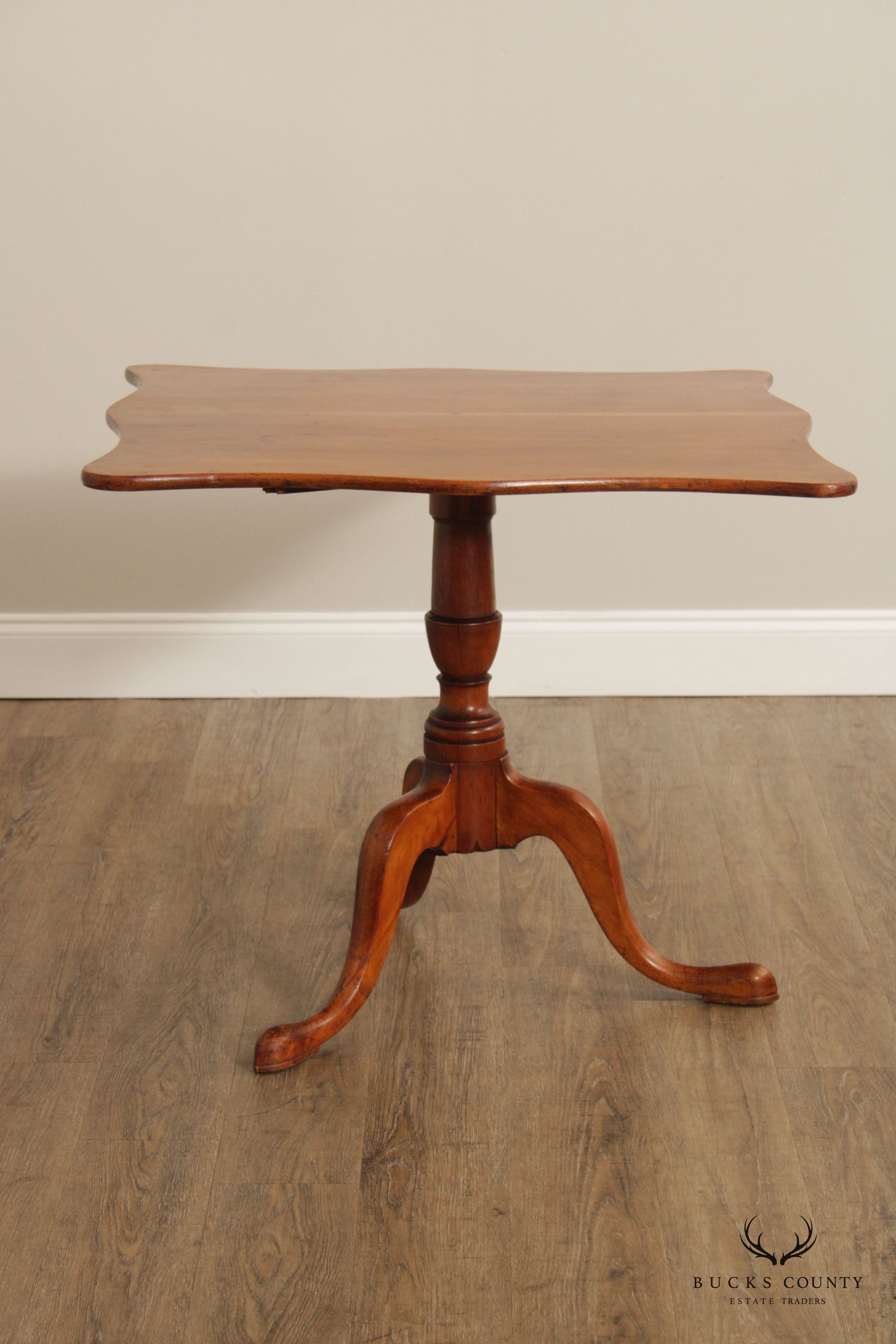 Antique Early American Cherry Tilt Top Tea Table