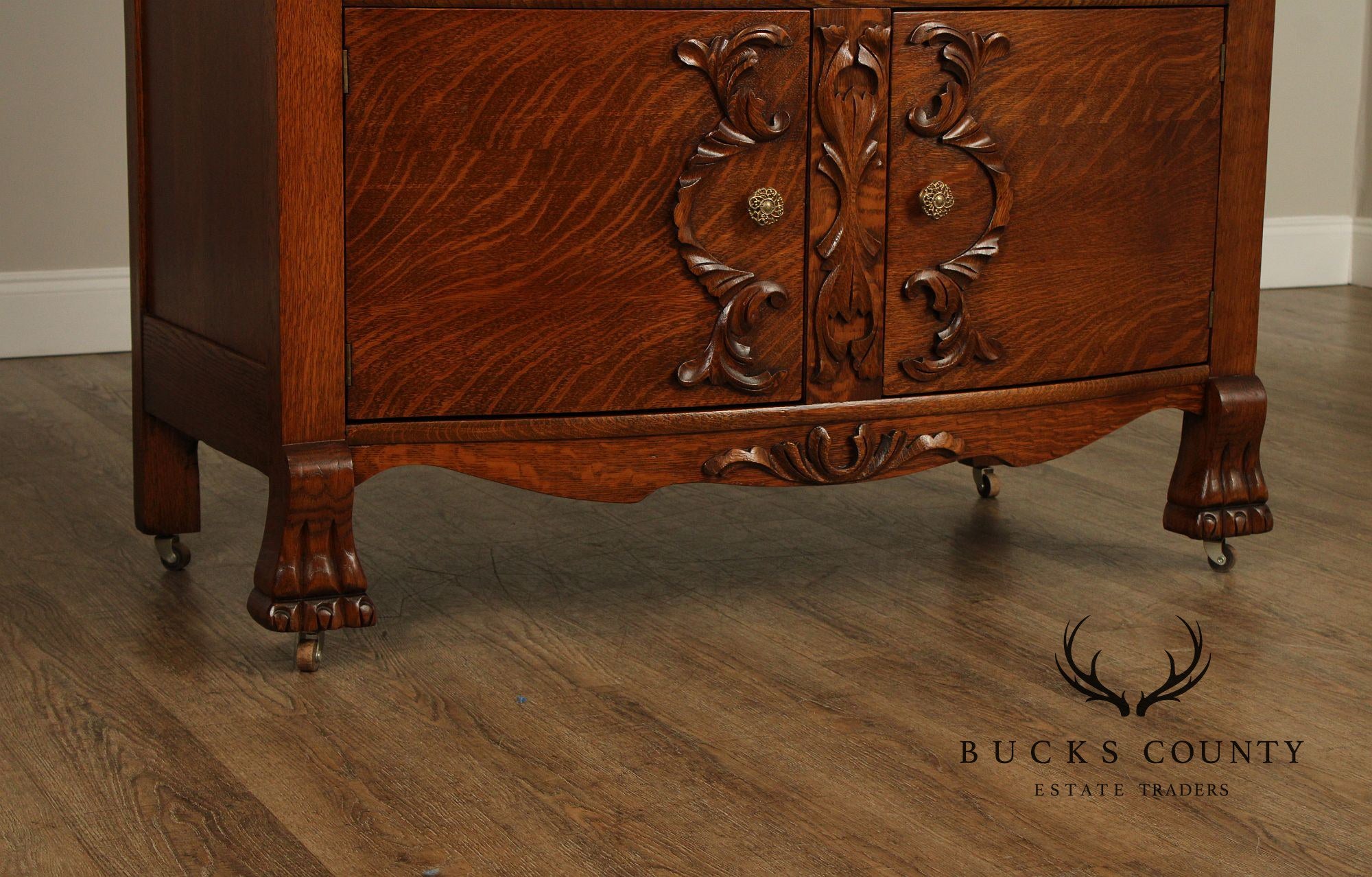 Antique Victorian Renaissance Revival Mirrored Oak Sideboard