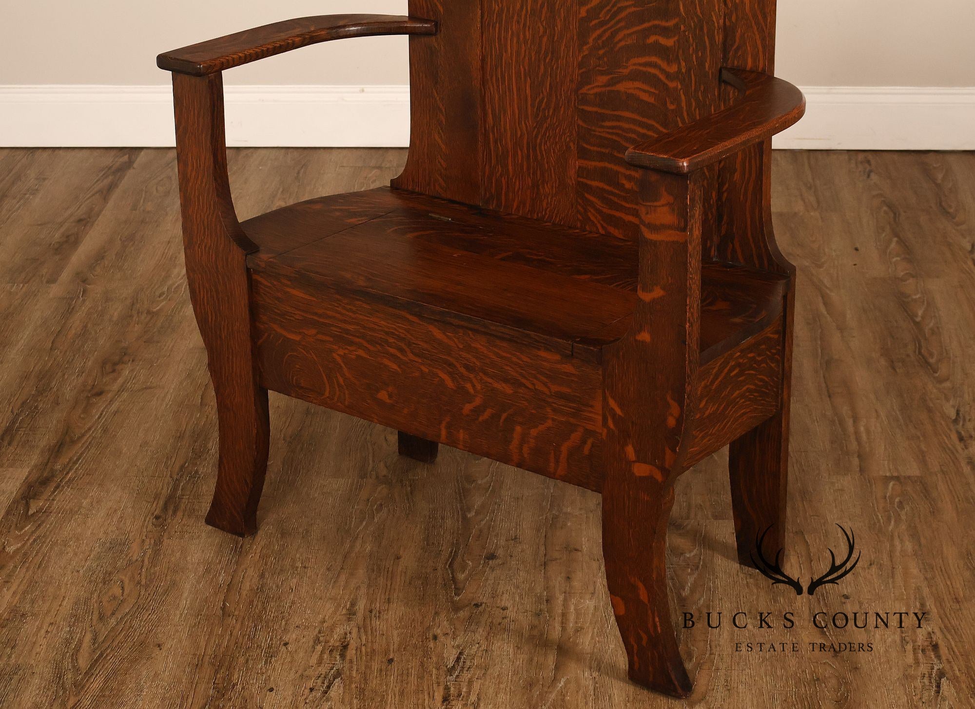 Antique Arts And Crafts Oak Mirrored Hall Seat
