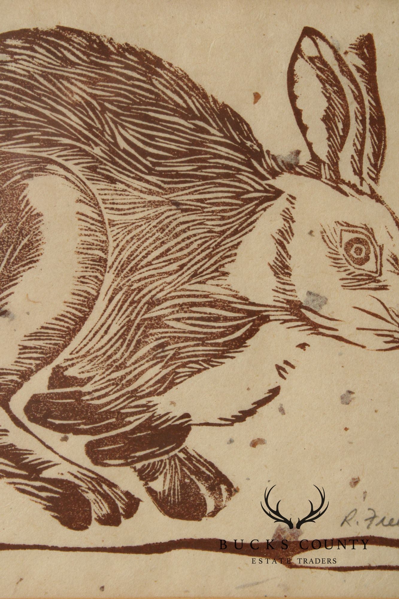 R. Freed Framed Linocut, Running Hare