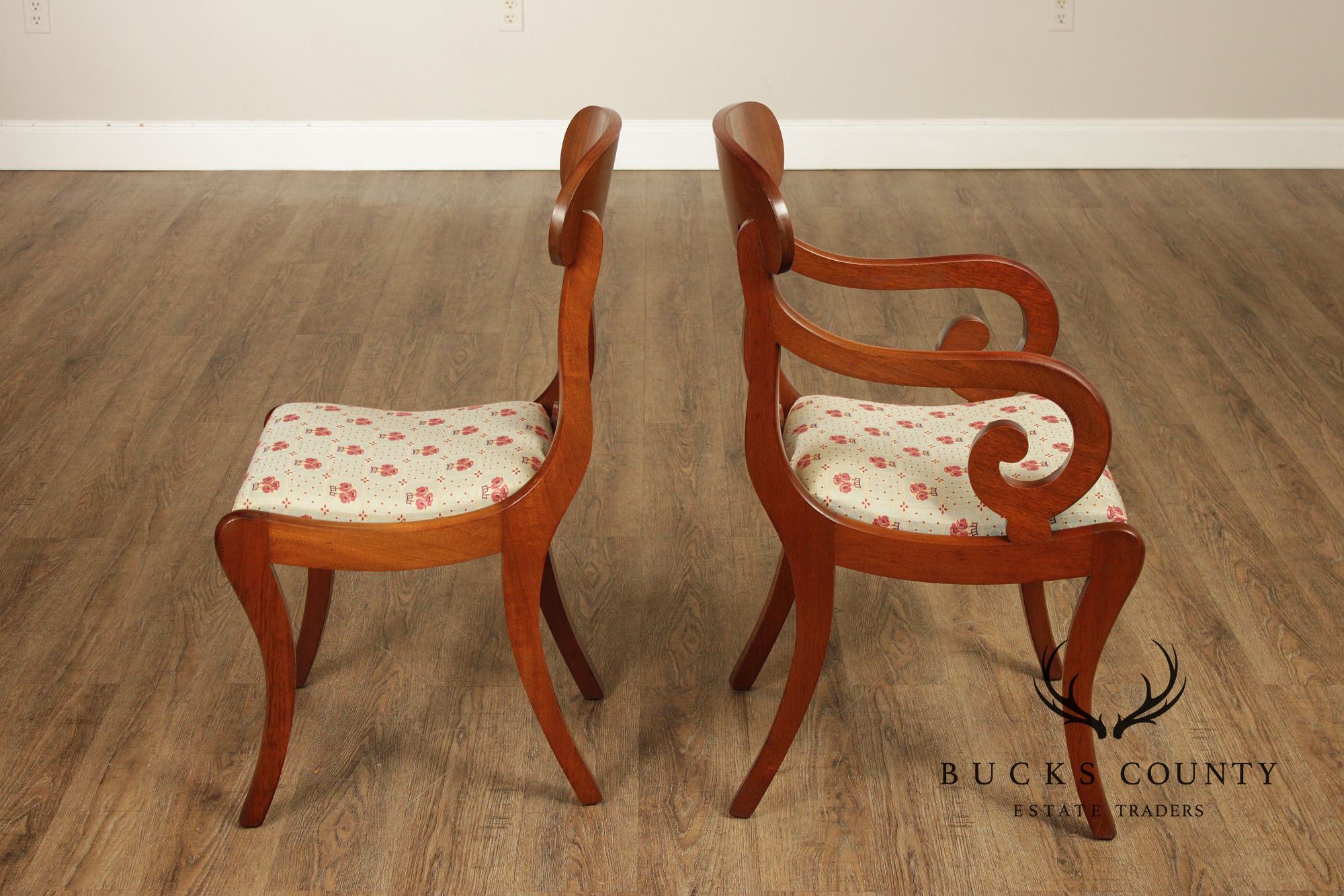 Biggs Furniture Empire Style Set of Eight Mahogany Dining Chairs