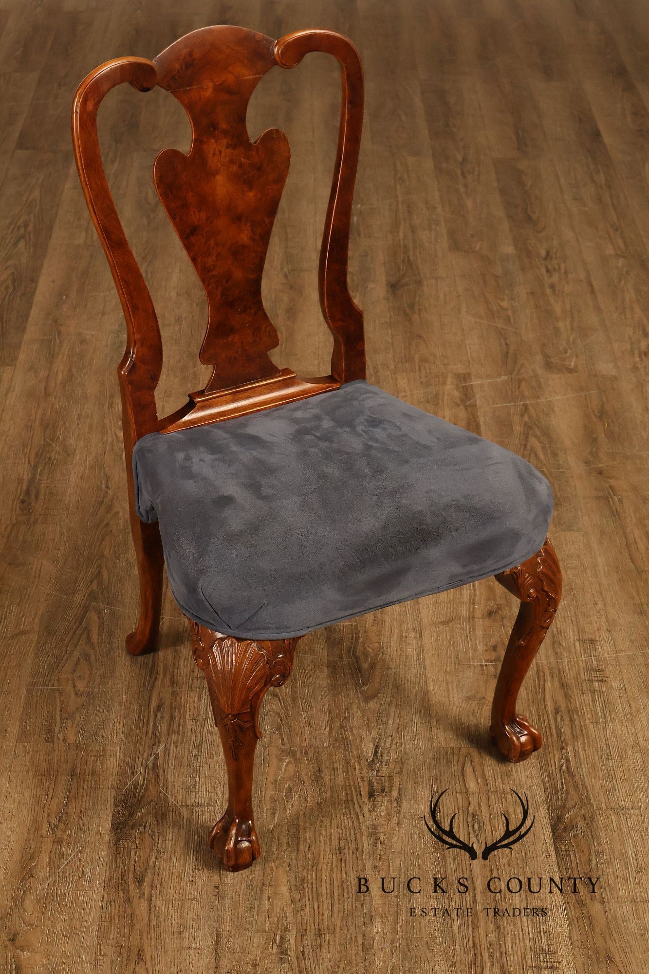 Georgian Style Set of Ten Carved Burlwood Dining Chairs
