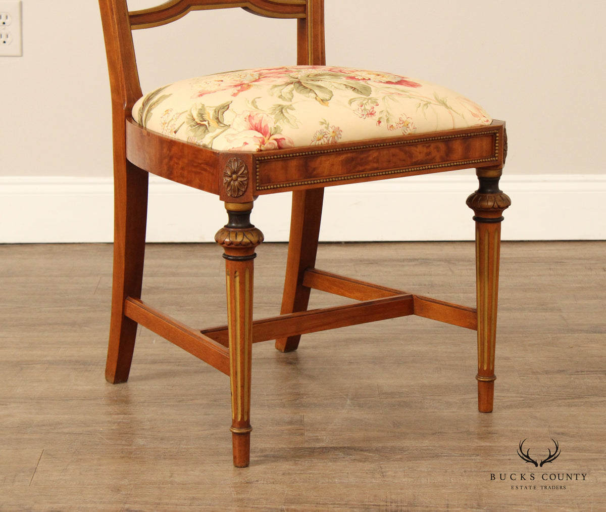 Sligh 1930's French Louis XVI Style Pair of Partial Gilt Burlwood Side Chairs
