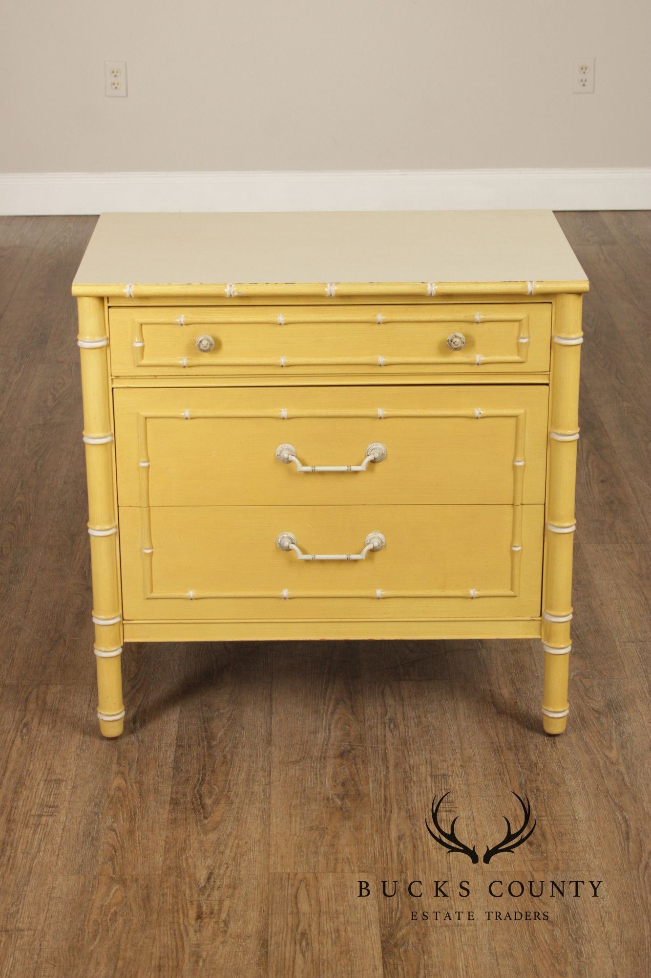 Thomasville Vintage Faux Bamboo Pair of Painted Chest Nightstands