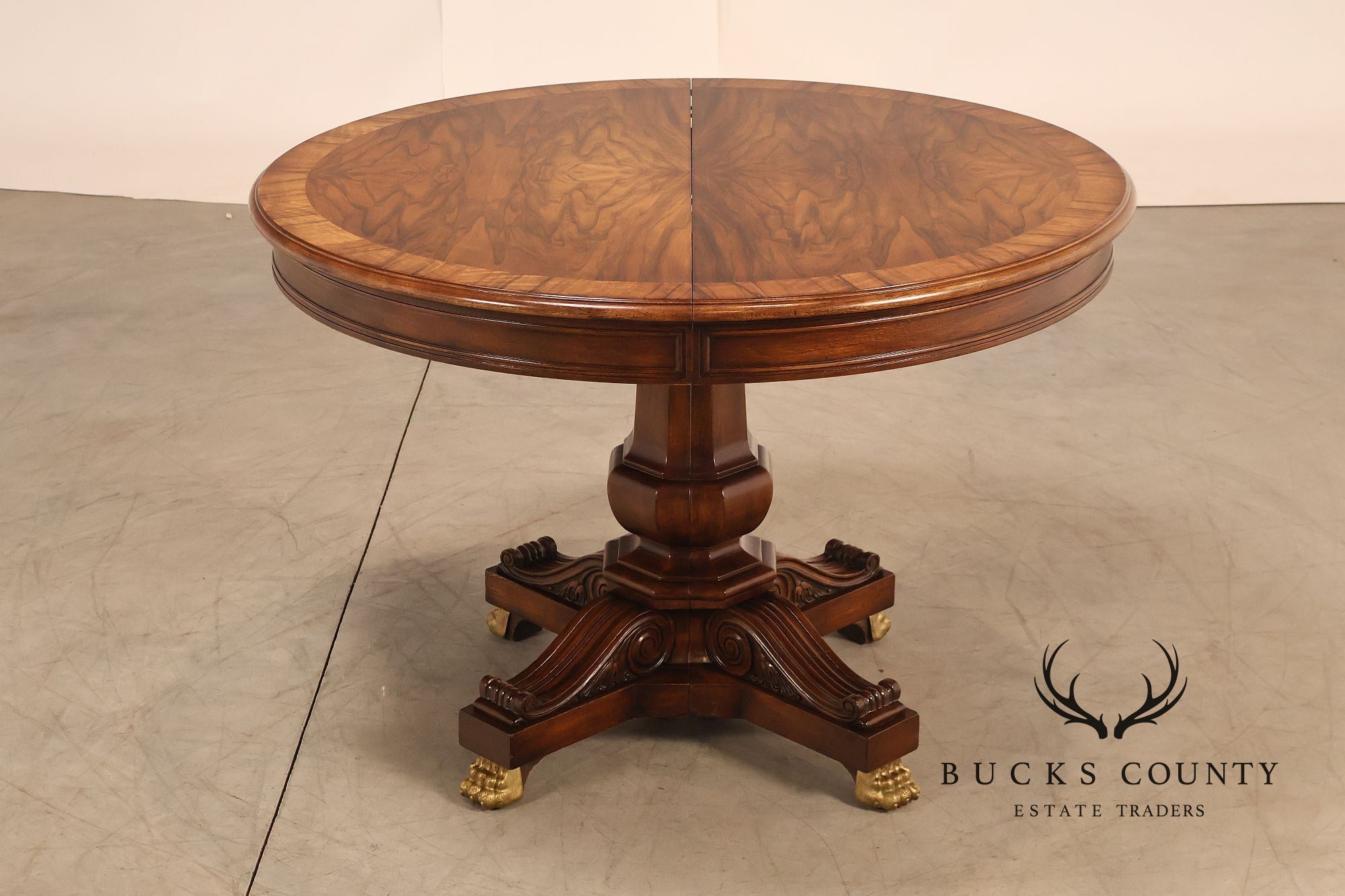 Karges Walnut Round Extendable Dining Table With Three Leaves