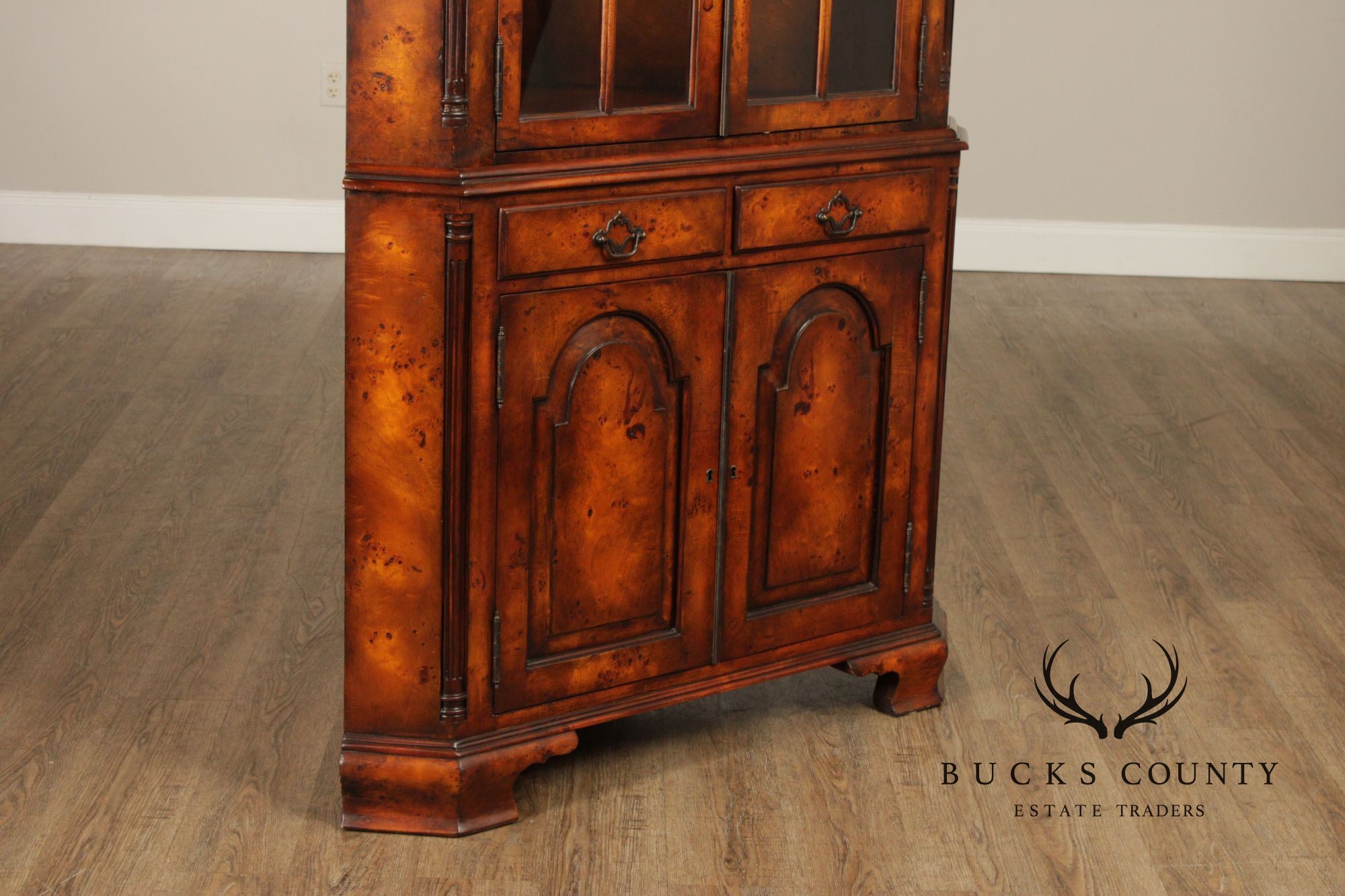 Theodore Alexander Georgian Style Burlwood Corner Cabinet