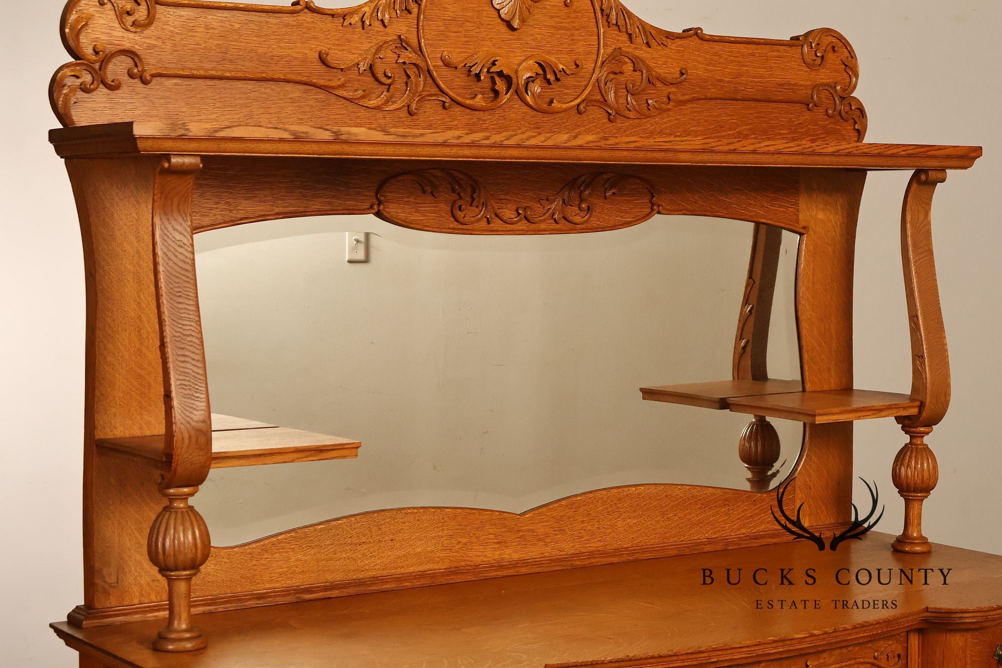 Antique Renaissance Revival Oak Sideboard with Mirrored Back