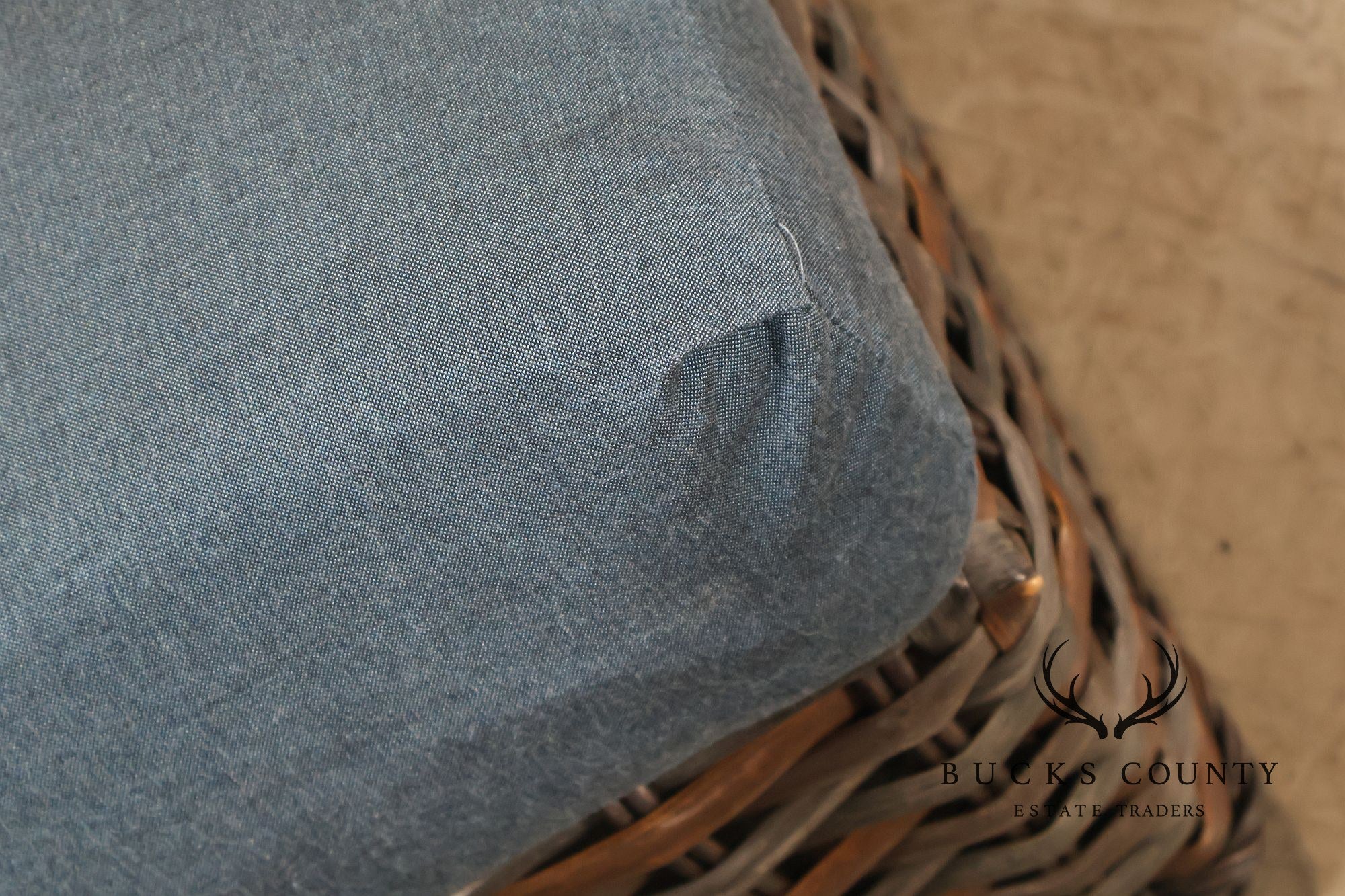 Lane Venture WeatherMaster Pair Of Woven Wicker Outdoor Ottomans With Blue Cushions