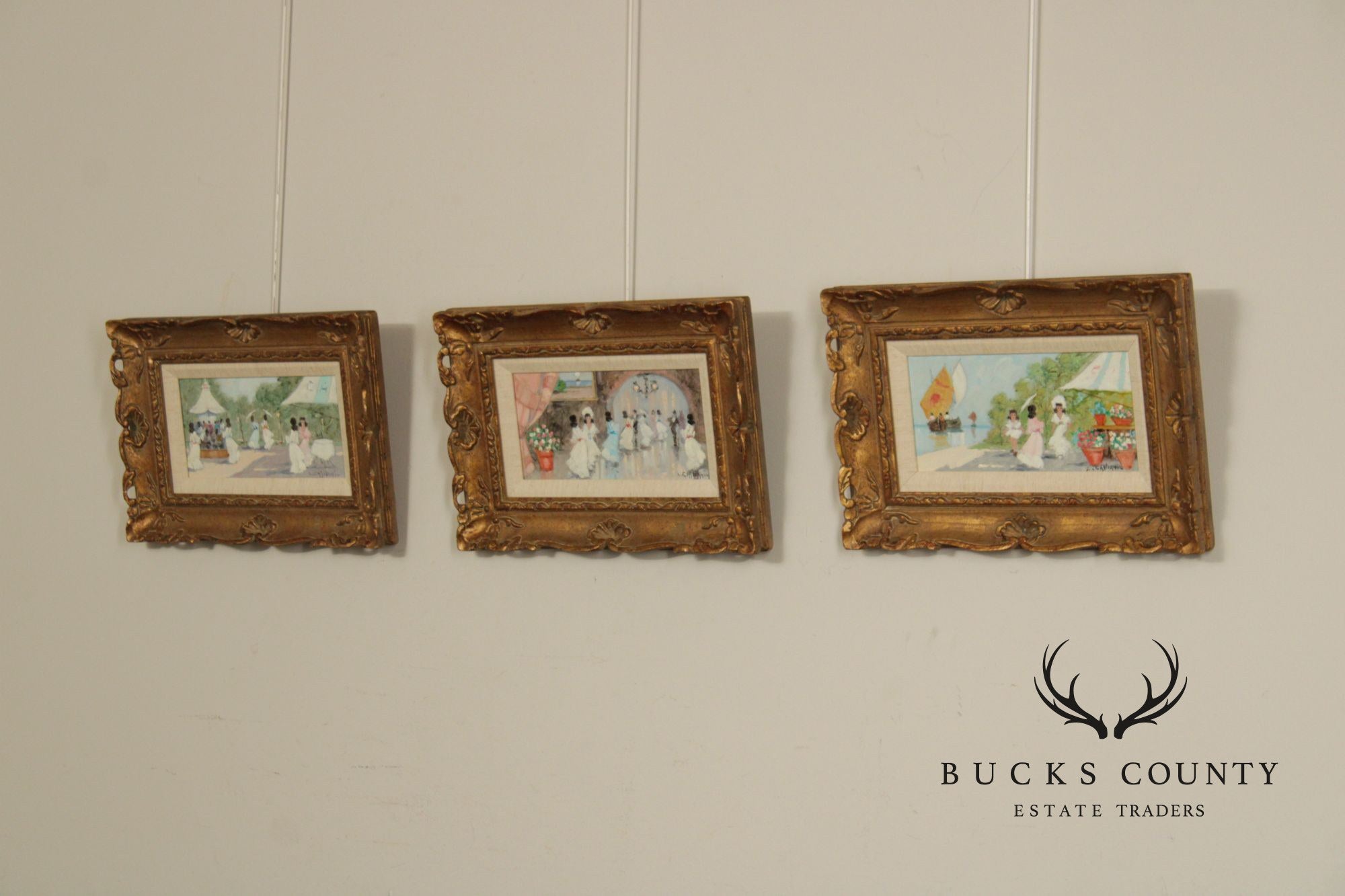 'Luigi Cagliani' Set Of 3 Small Oil Paintings In Heavy Gold Frames