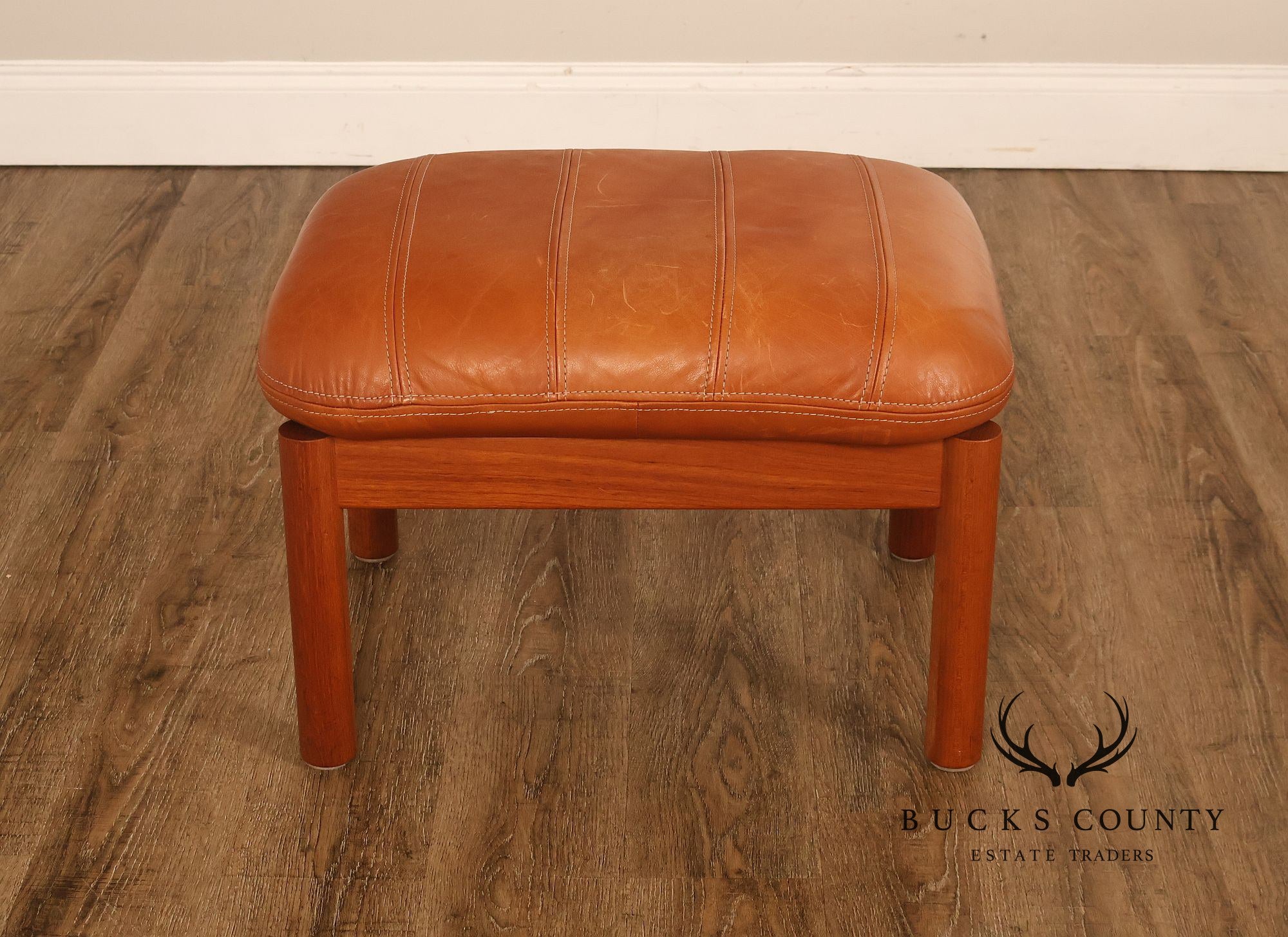 Thams Kvalitet Danish Modern Teak and Leather Ottoman